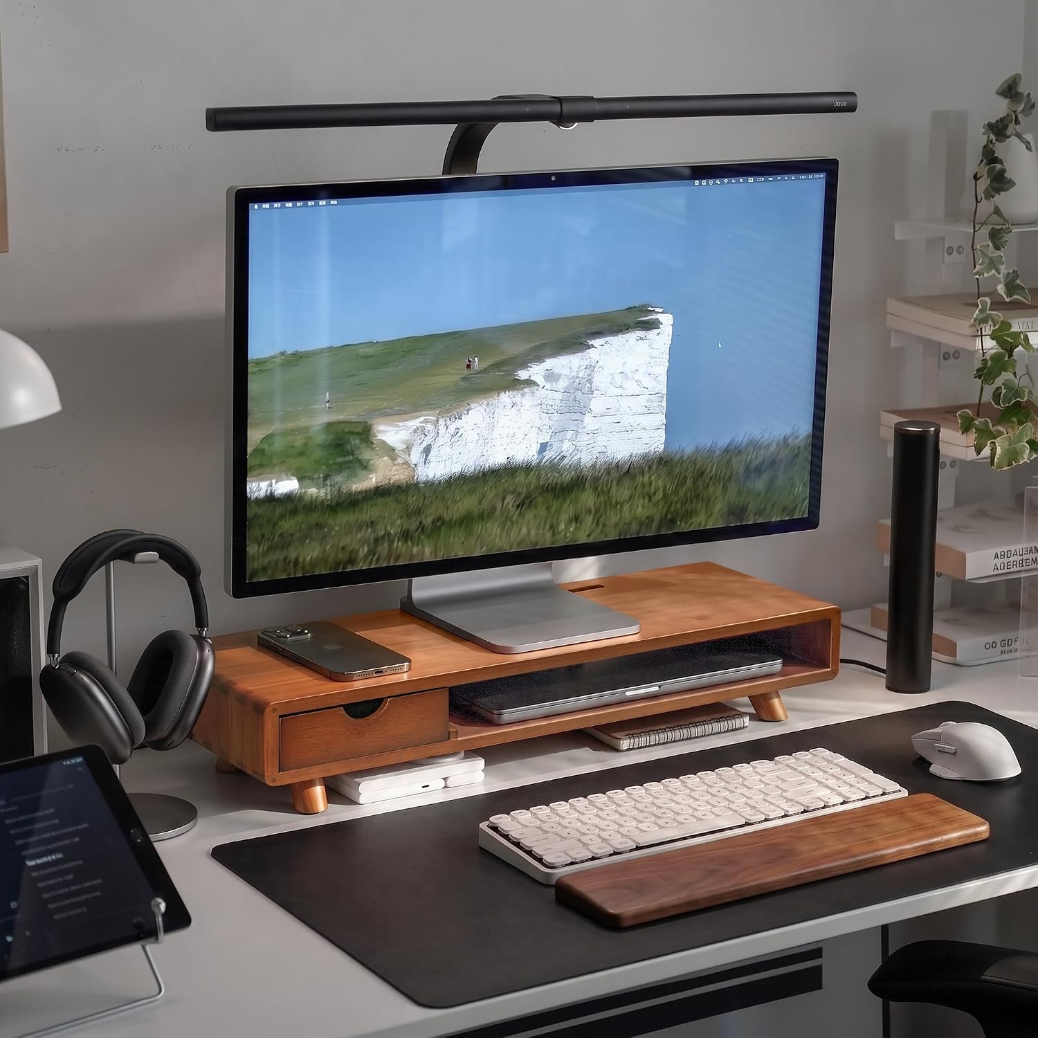 Bamboo Monitor Stand Riser with Drawer