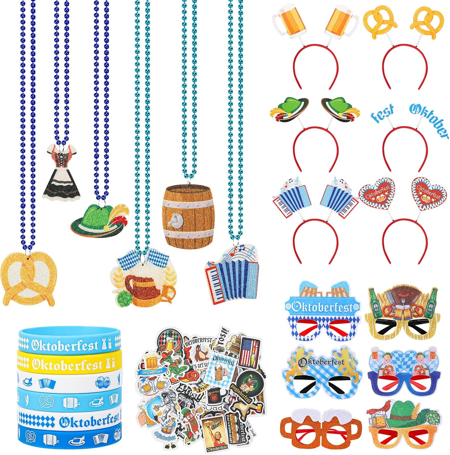 JULBEAR 80 Pcs Oktoberfest Party Accessories Set Photo Booth Props Oktoberfest Beads Necklaces Headbands Eyeglass Wristbands for Bavarian Oktoberfest Party Supplies