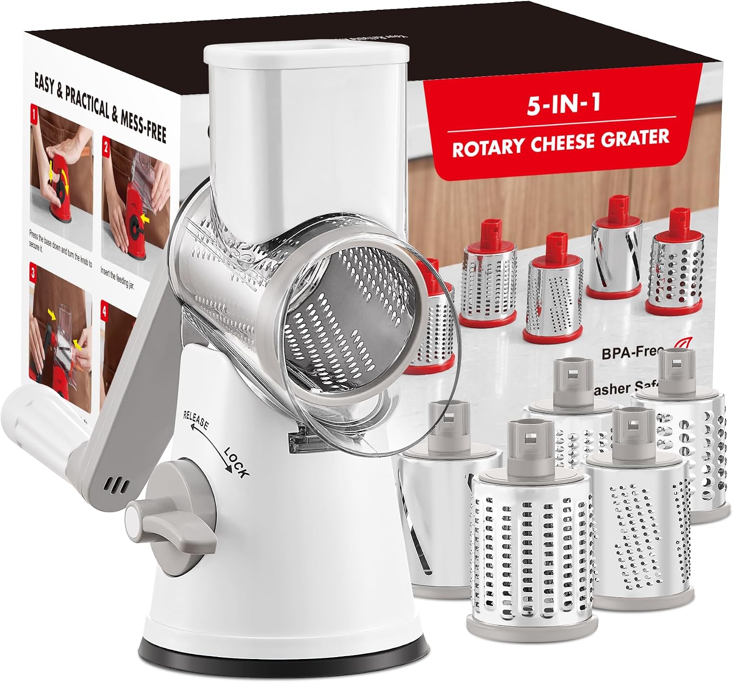 GDL Cheese Grater Hand Crank, Rotary Cheese shredder, Vegetable Slicer