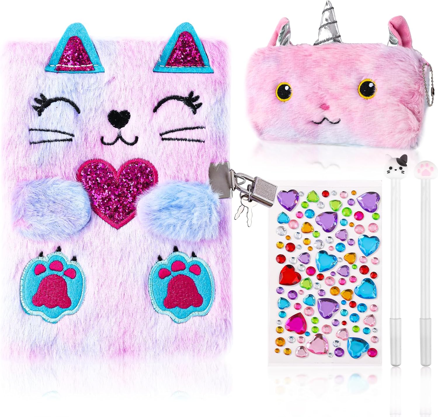 Cat Diary with Lock Gift for 6 7 8 Year Old Girl,Secret Journal Notebook Diary for Girls,Kids Journals for Girls Christmas Gift Set,Secret Diary with Pen Pouch Panda Keychain Cat Paw Pen.