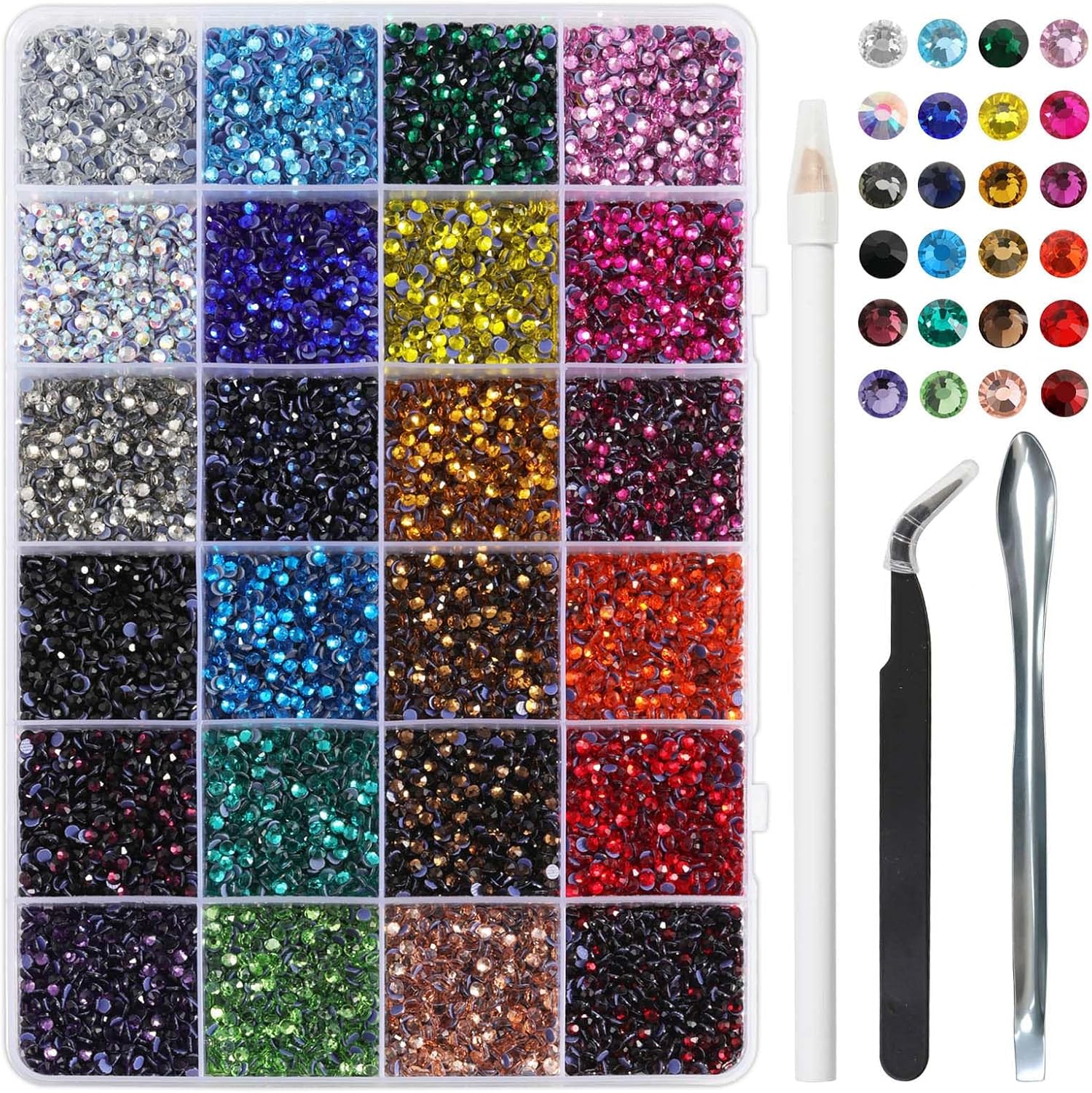 BEADSLAND Hotfix Rhinestones Mixed 24 Colors,SS10/14400pcs | Mat: glass,3mm,DIY,for crafts clothes,with tweezers,wax pencil and spoon