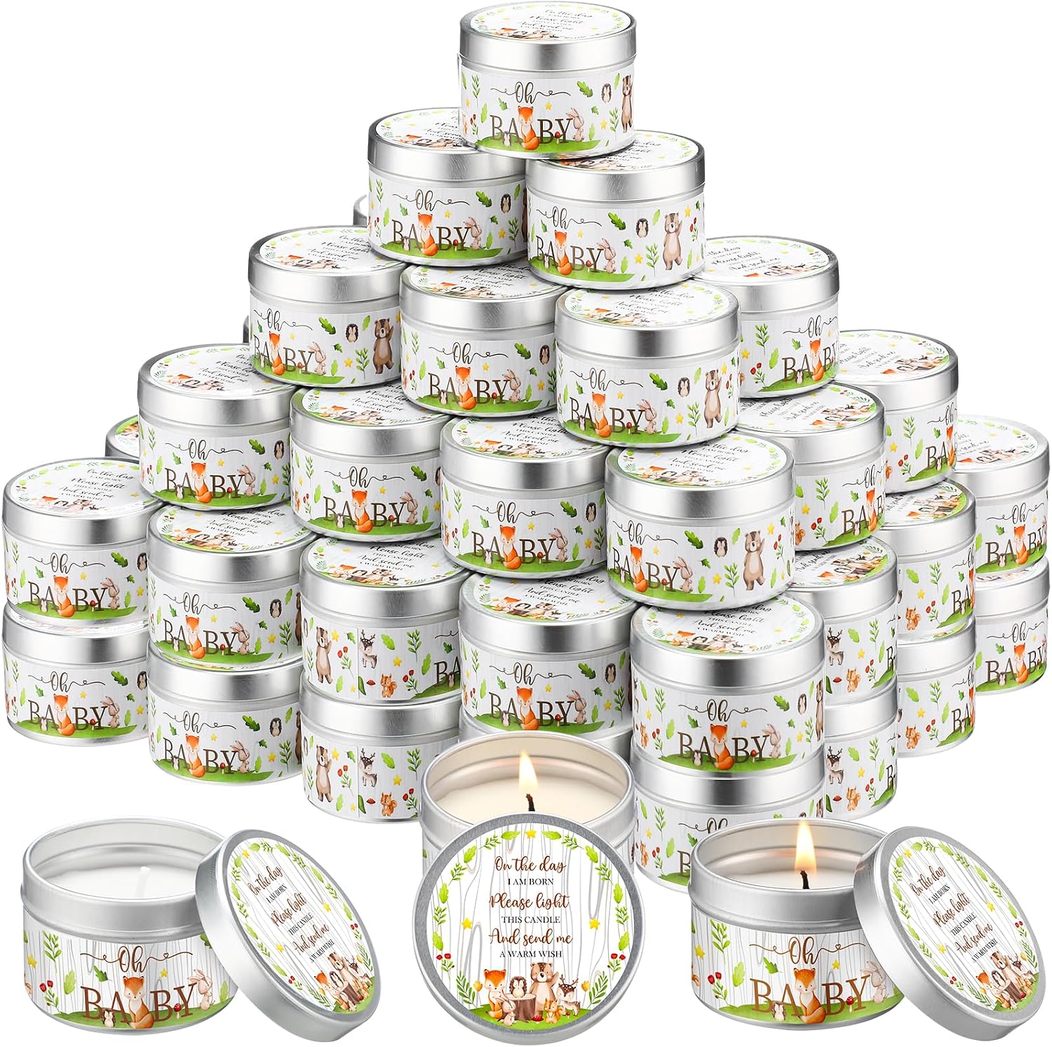 50 Pcs Baby Shower Party Favors Candles Lavender Scented Gender Reveal Gifts Bulk Candles for Favors Baby Shower Rustic Return Gifts(Forest Animals)