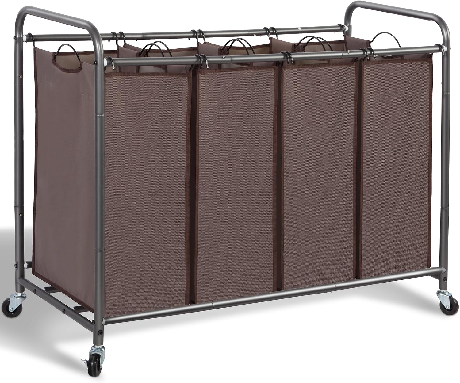 STORAGE MANIAC Laundry Sorter, 4 Section, Laundry Hamper with Wheels, Eco-friendly, Portable, Removable, Waterproof, Brown