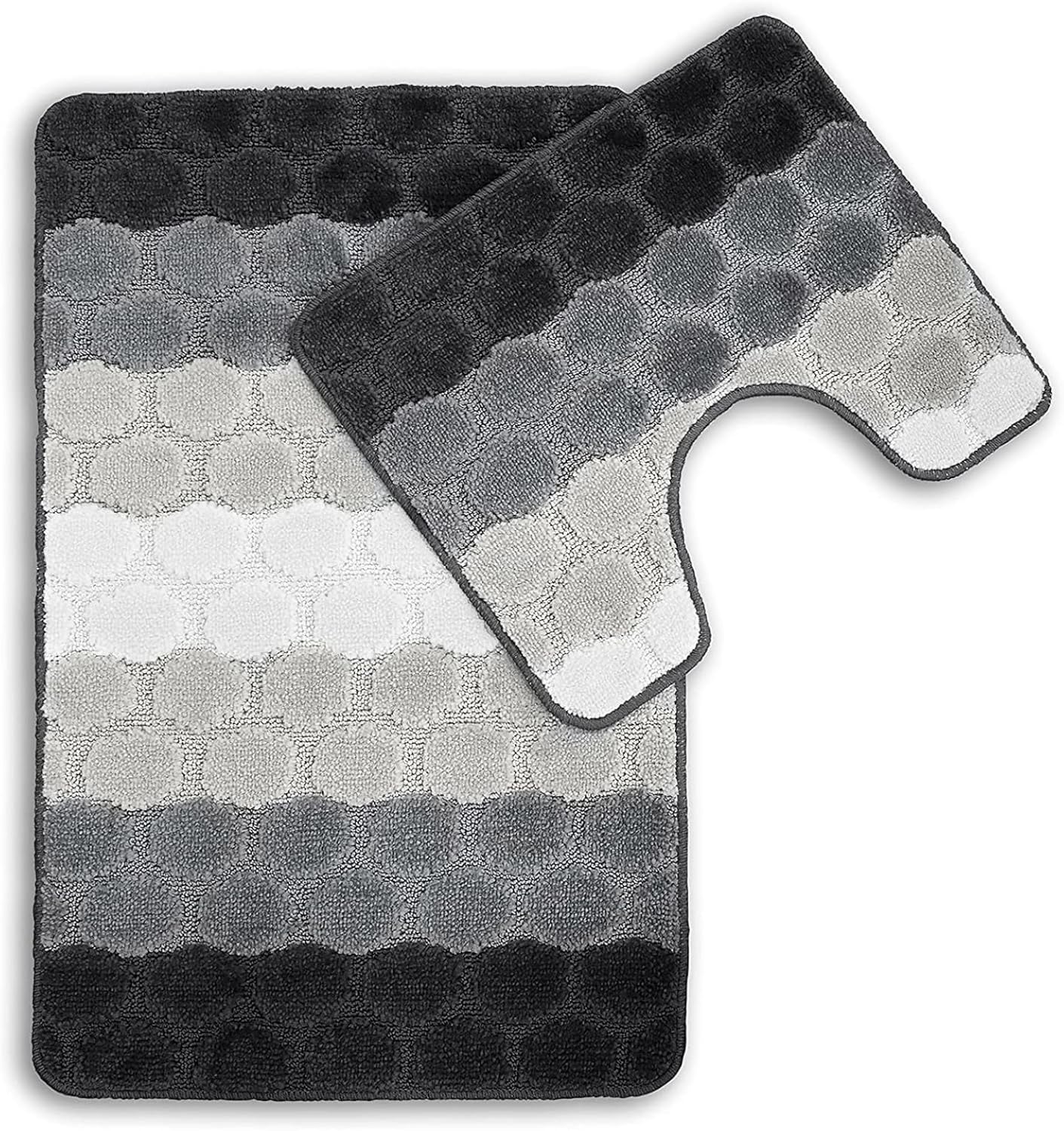 2pc Bath Mat Set Non Slip, Bath & Pedestal Mats, Hex Stripe Design For Bathroom Toilet, 2 Piece, Soft, Absorbent And Slip Resistant (Grey)