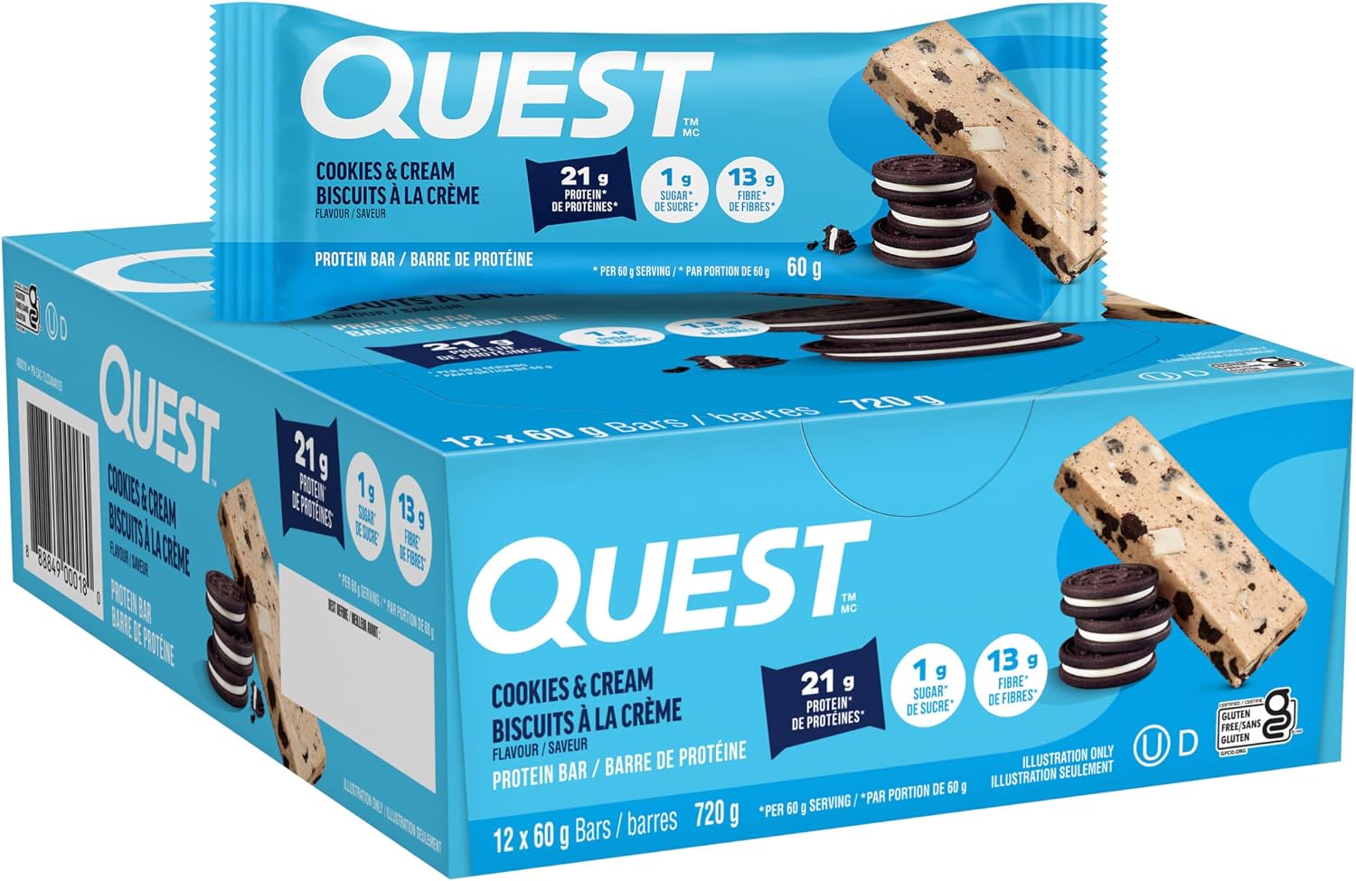 Quest Nutrition Cookies & Cream Protein Bars, 21g Protein, 12 Count