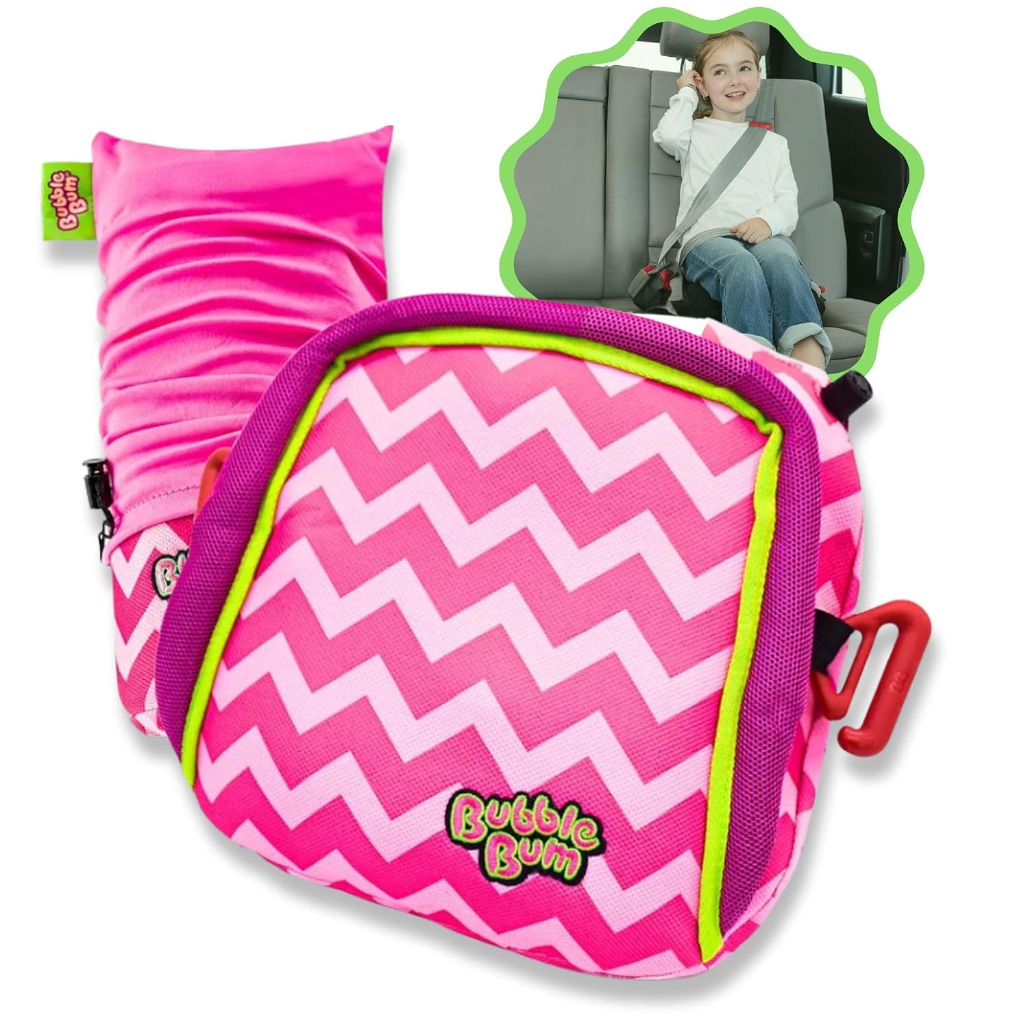 BubbleBum Inflatable Booster Car Seat for Kids, Pink