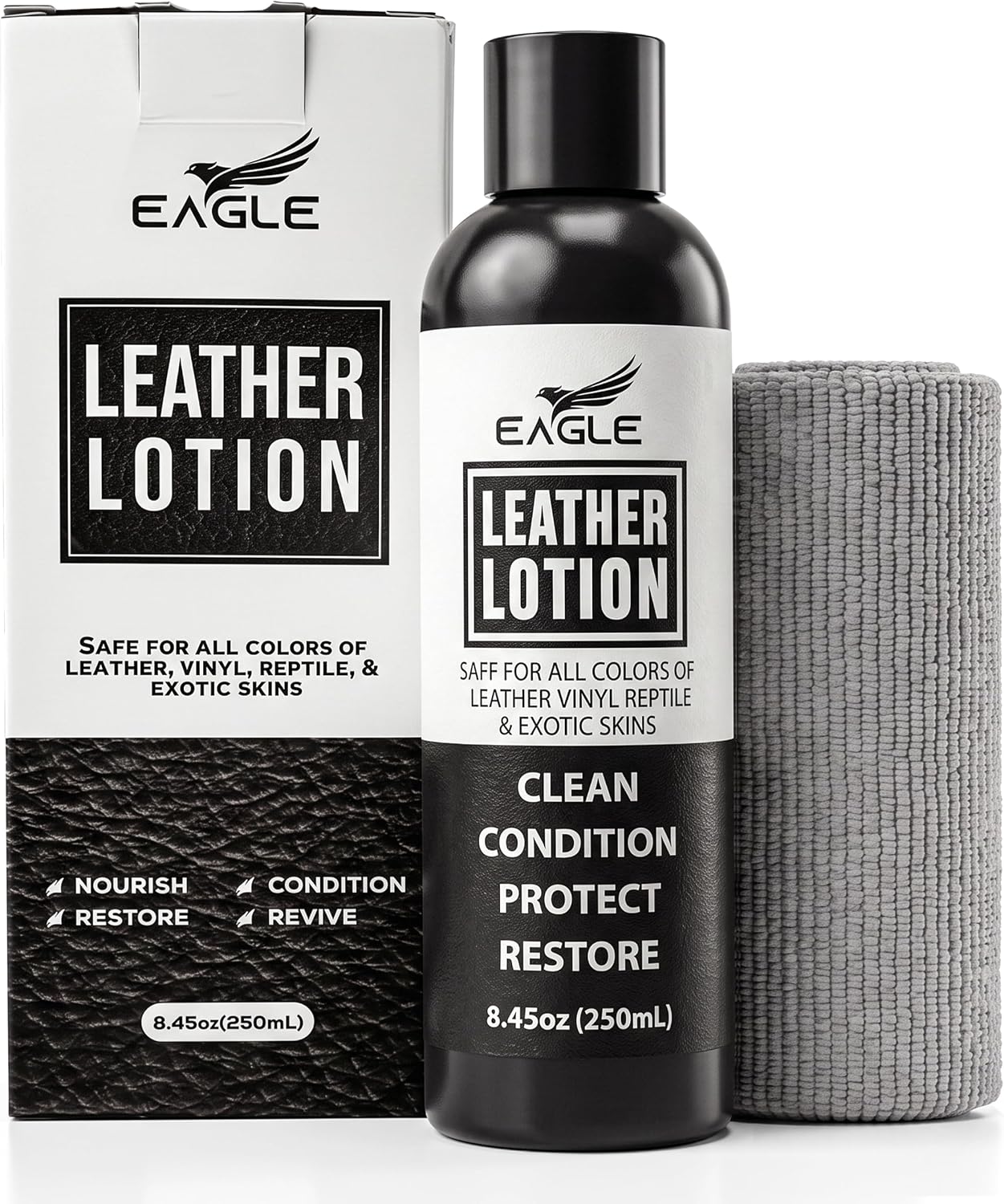 Eagle Leather Jacket Cleaner & Conditioner – Leather Lotion with Cloth for Boots, Jackets, Purses & Handbags – Lanolin & Natural Oils to Clean, Condition, Restore & Protect All Leather Colors