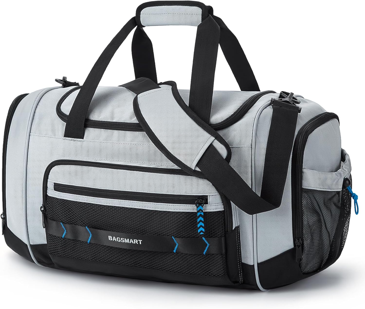 BAGSMART Sports Gym Bag, 37L Travel Duffel Bag Carry-on Bag, Lightweight Weekend Overnight Bag with Shoe Compartment & Wet Pocket, Water-resistant Workout Duffle Bag for Travel Gym- Grey