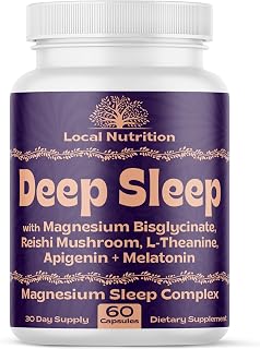 Natural Sleep Aid with Magnesium Glycinate 500mg Reishi Mushroom 350mg L-Theanine 300mg Apigenin 50mg Melatonin 3mg - Magnesium Sleep Supplement for Sleep Support, Deep Sleep - 60 Capsules Made in USA
