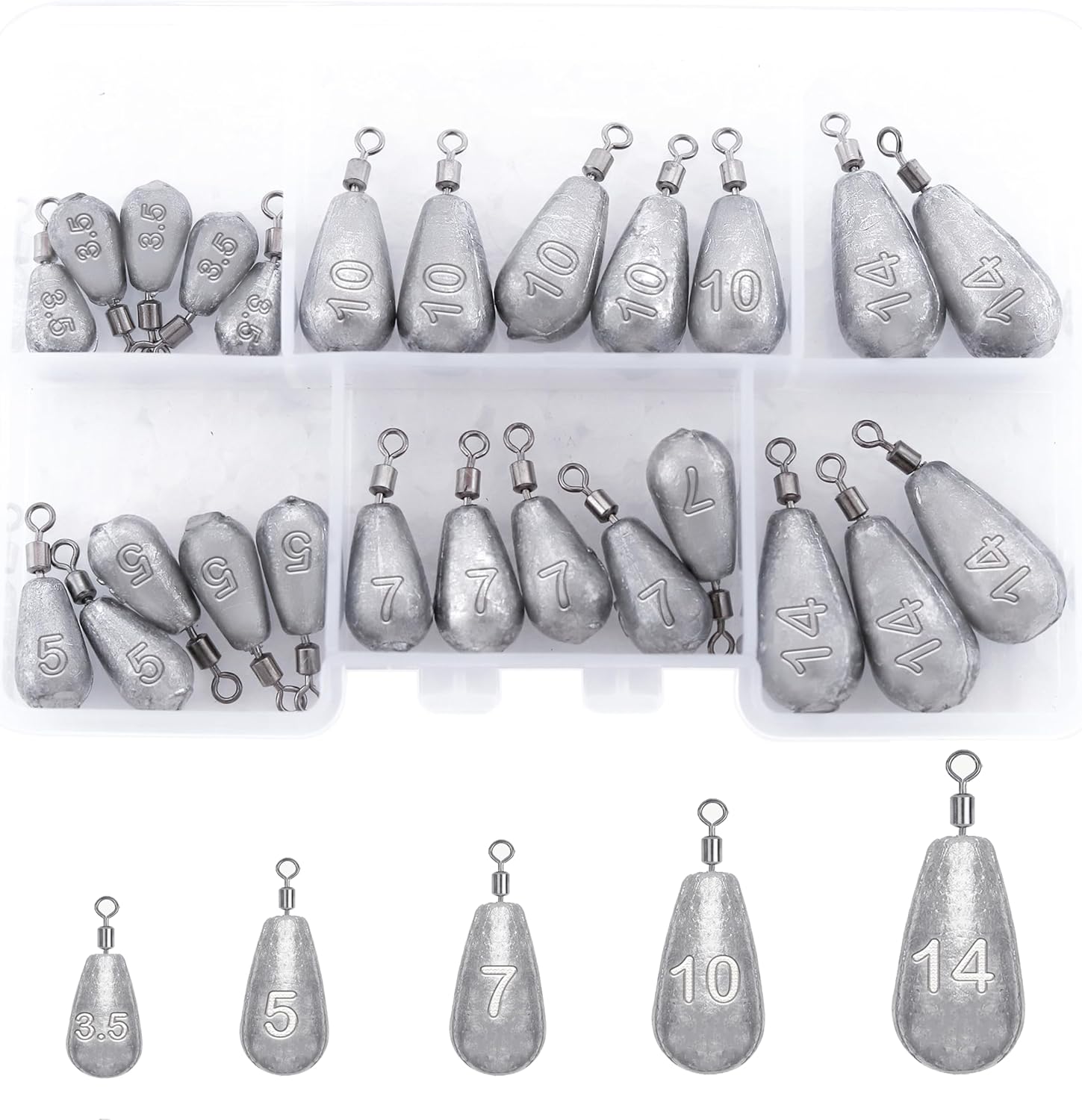 Fishing Weights Sinkers Kit Bass Casting Weights Drop Shot Weights with Swivel for Freshwater Saltwater Catfish Weights