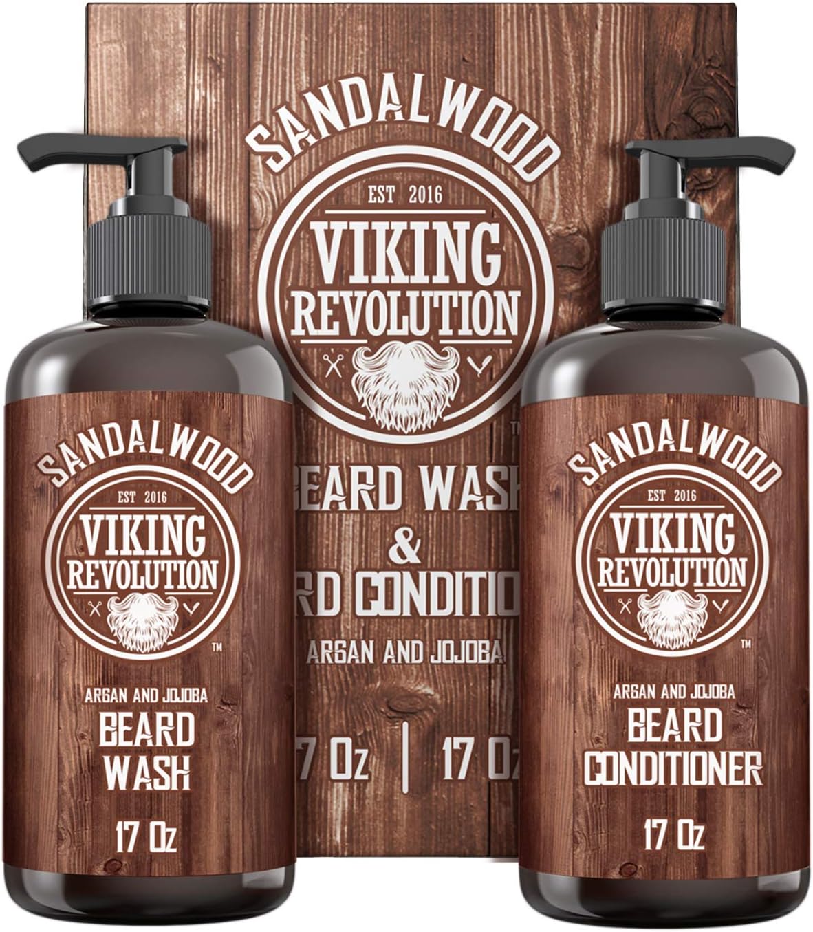 Viking Revolution - Beard Shampoo And Conditioner - Natural Beard Wash & Beard Conditioner With Argan & Jojoba Oils - Softens & Strengthens - Gifts For Men - Sandalwood - 2 x 500 ml