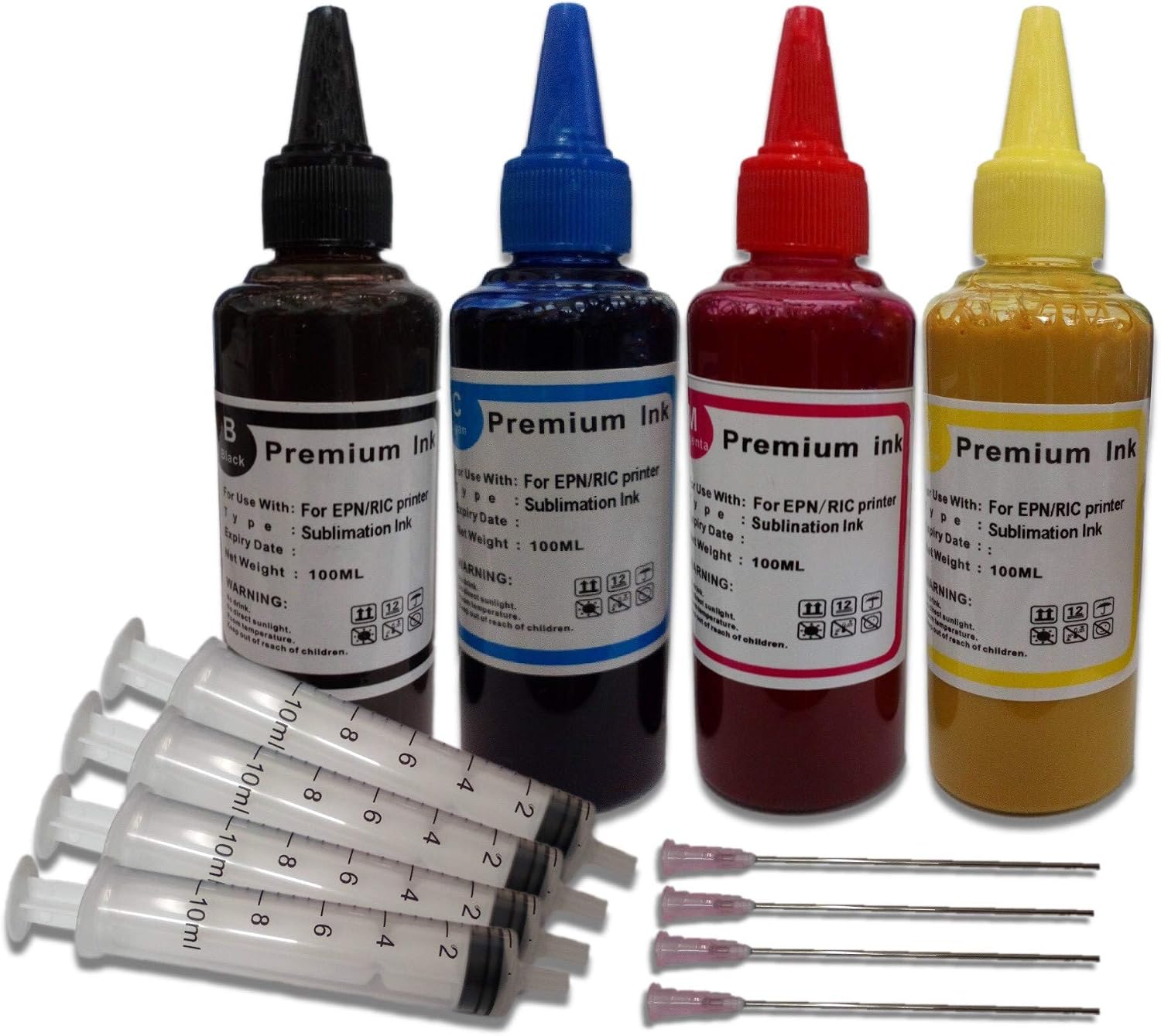 Sublimation Ink cartridge refill Kit Compatible with Epson and Ricoh Printers - Heat Press Ink, Heat Transfer Black Cyan Magenta Yellow