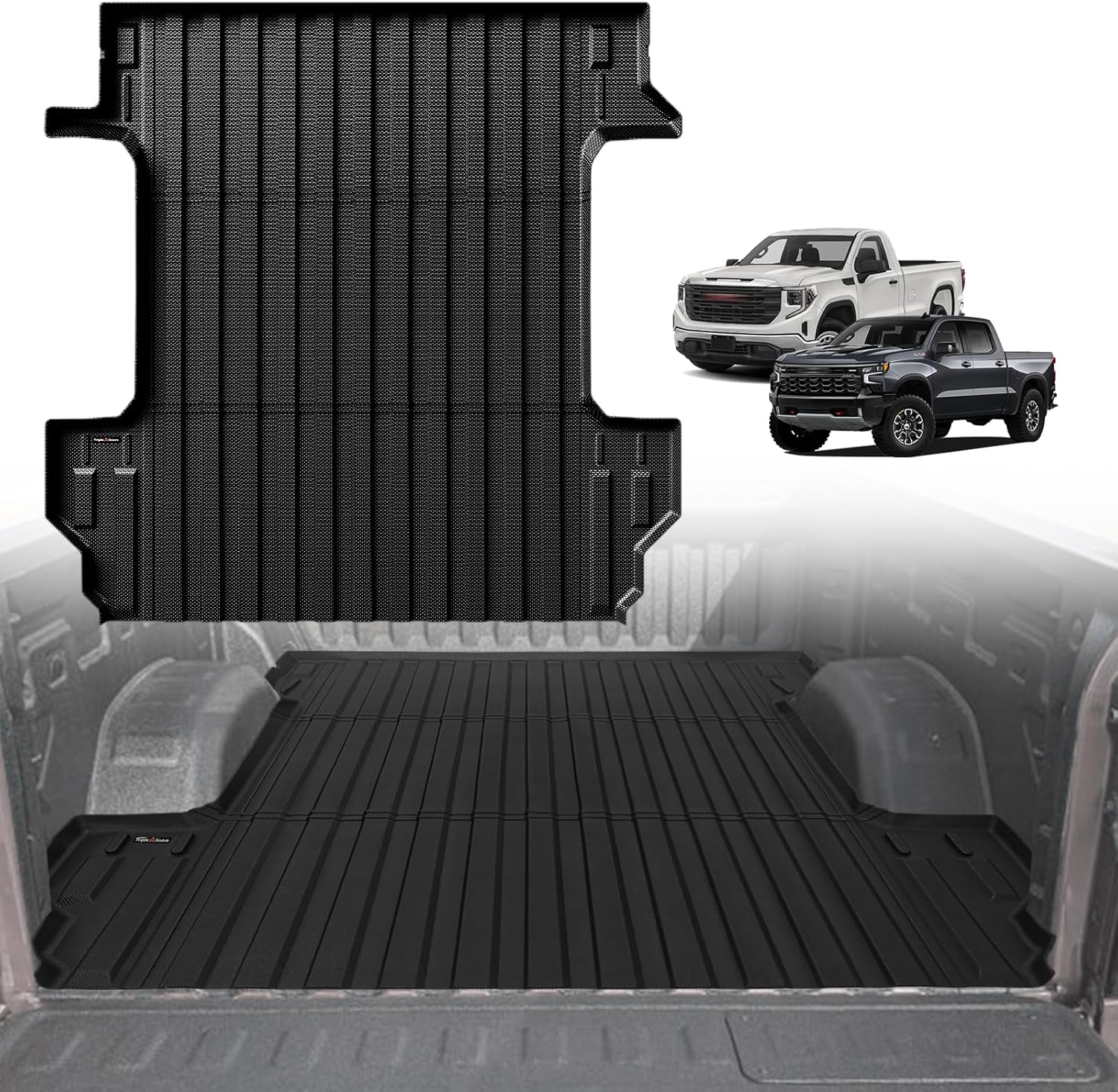 TripleAliners Truck Bed Mat Compatible with 2019-2024 2025 Chevy Silverado/GMC Sierra 1500 Accessories 5'8'' Vehicle Bed Perfectly Flush All Weather Protection TPE Heavy Duty Pickup Cargo Mat