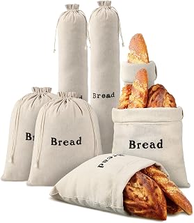 6 Pcs Linen Bread Bags Reusable Bread Bags for Homemade Bread Large Drawstring Artisan Bread Storage Bags Loaves Pastries Bags Homemade Food Storage Wedding Gift for Home Bakery, 12 x 15 In, 6 x 26 In