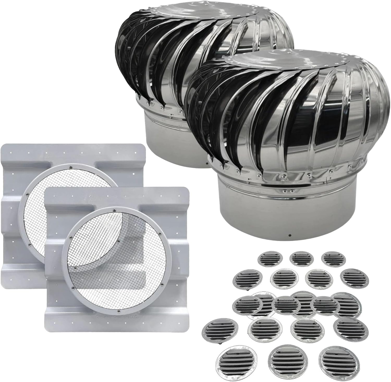 40ft Shipping Container Roof Vent System: (2) Whirlybird Wind Turbines, (2) Roof Vent Adapters, PLUS (20) 2.5" Sidewall Vents | No-Weld Vent for 3.5" Corrugation for Container Roof | Stop Condensation