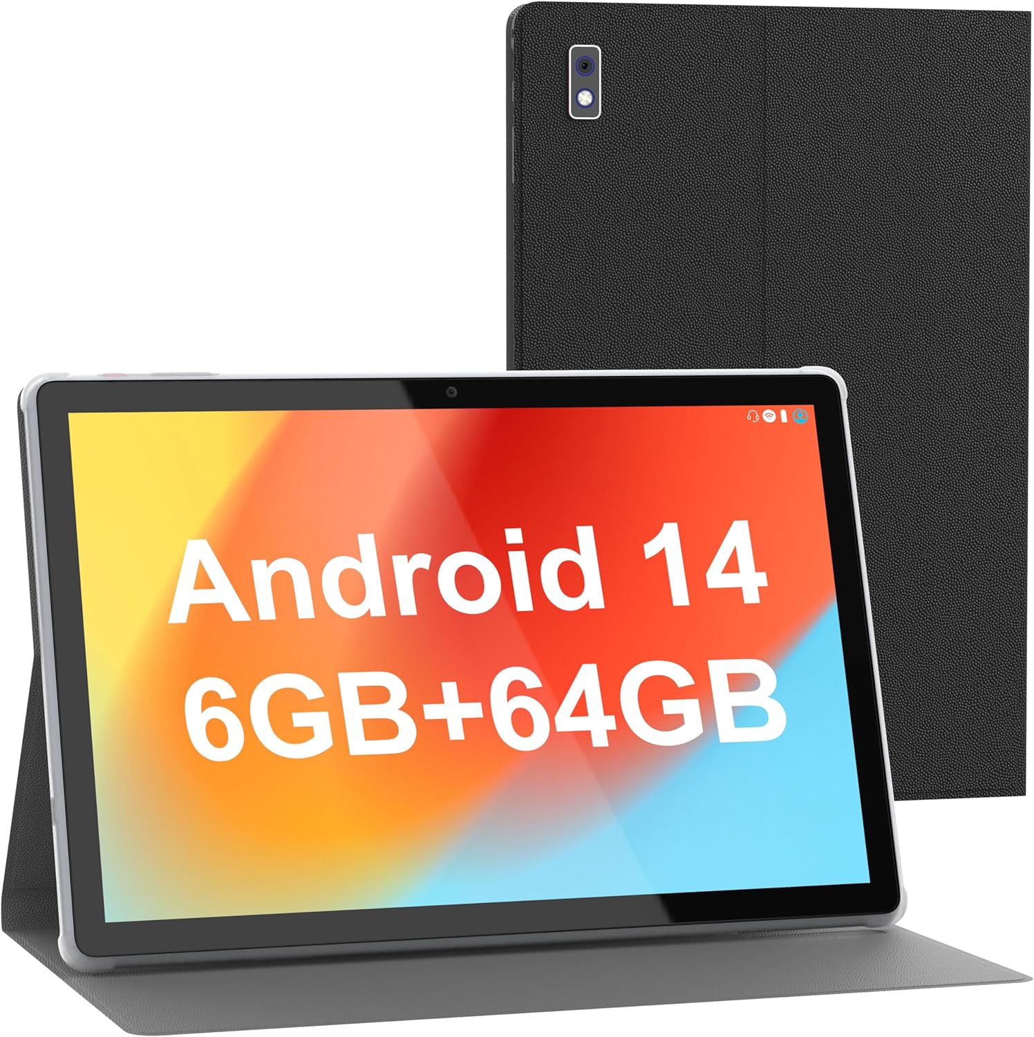 BYYBUO Android 14 Tablet,10.1 inch Tablet with Case, 64GB ROM Quad-Core Processor 5000mAh Battery, 1280x800 IPS FHD Touchscreen 5MP+8MP Camera, Bluetooth, WiFi, SmartPad Gray
