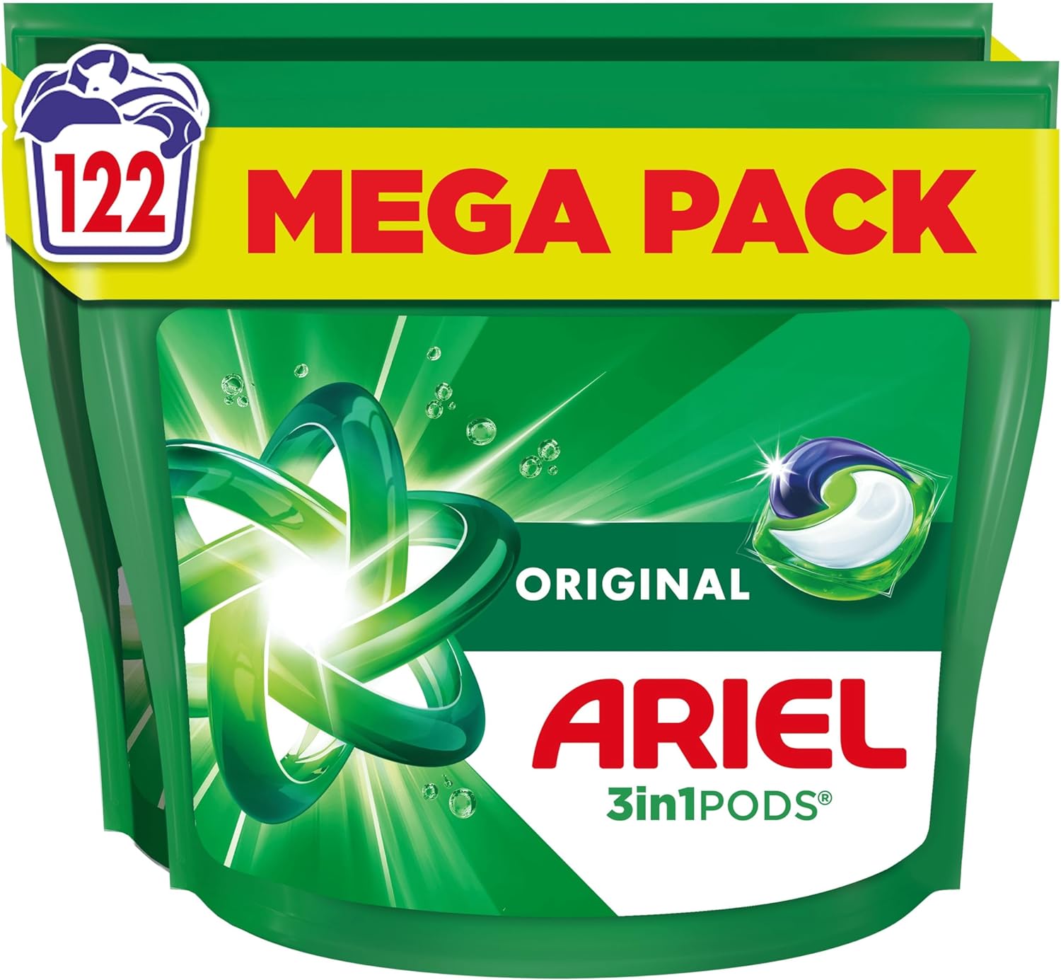Ariel All-in-1 PODS® Laundry Detergent Capsules, 122 Washes (61 x 2), Original – Outstanding Stain Removal in 1 Wash