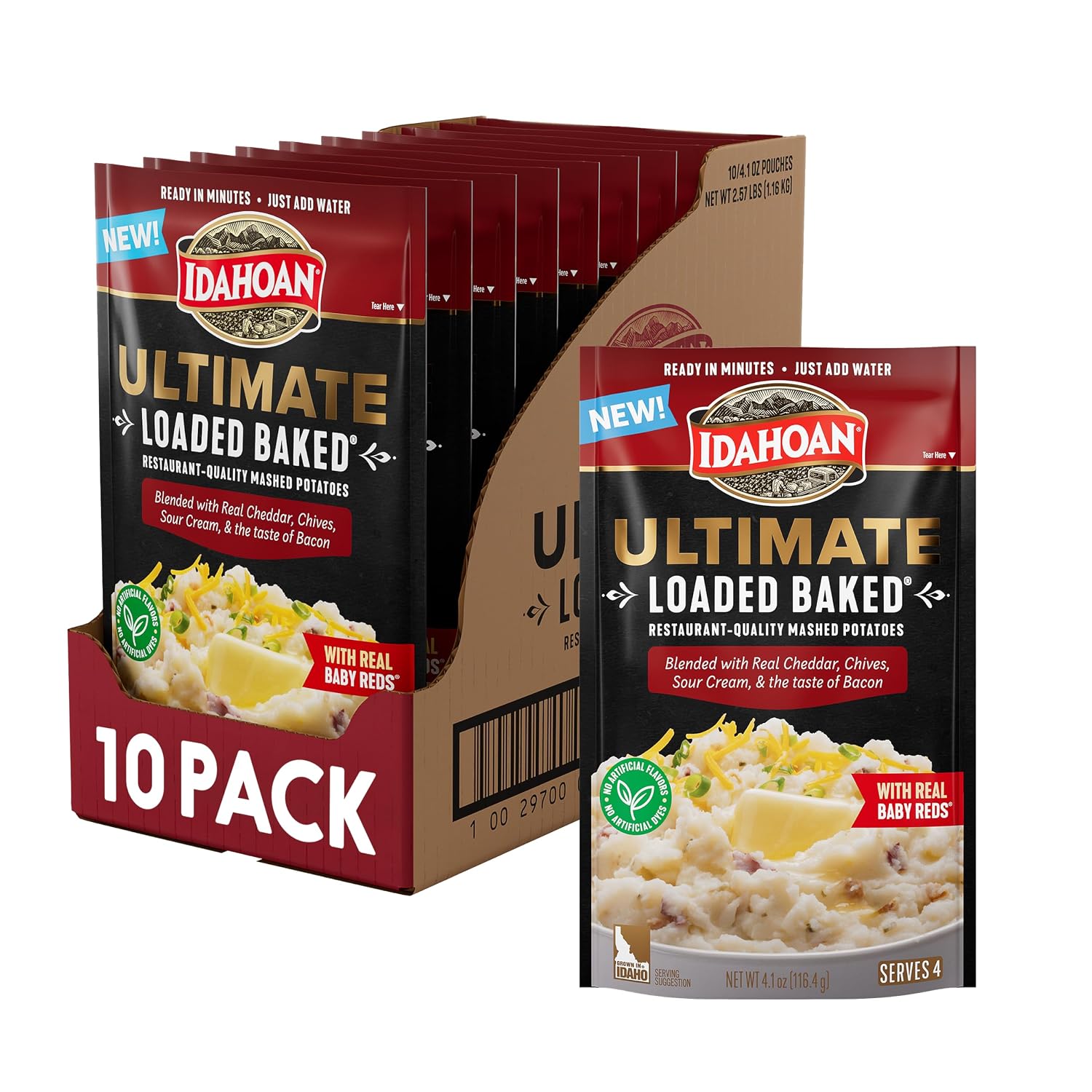 Idahoan Ultimate Loaded Baked Instant Mashed Potatoes | 4.1oz - Pack of 10