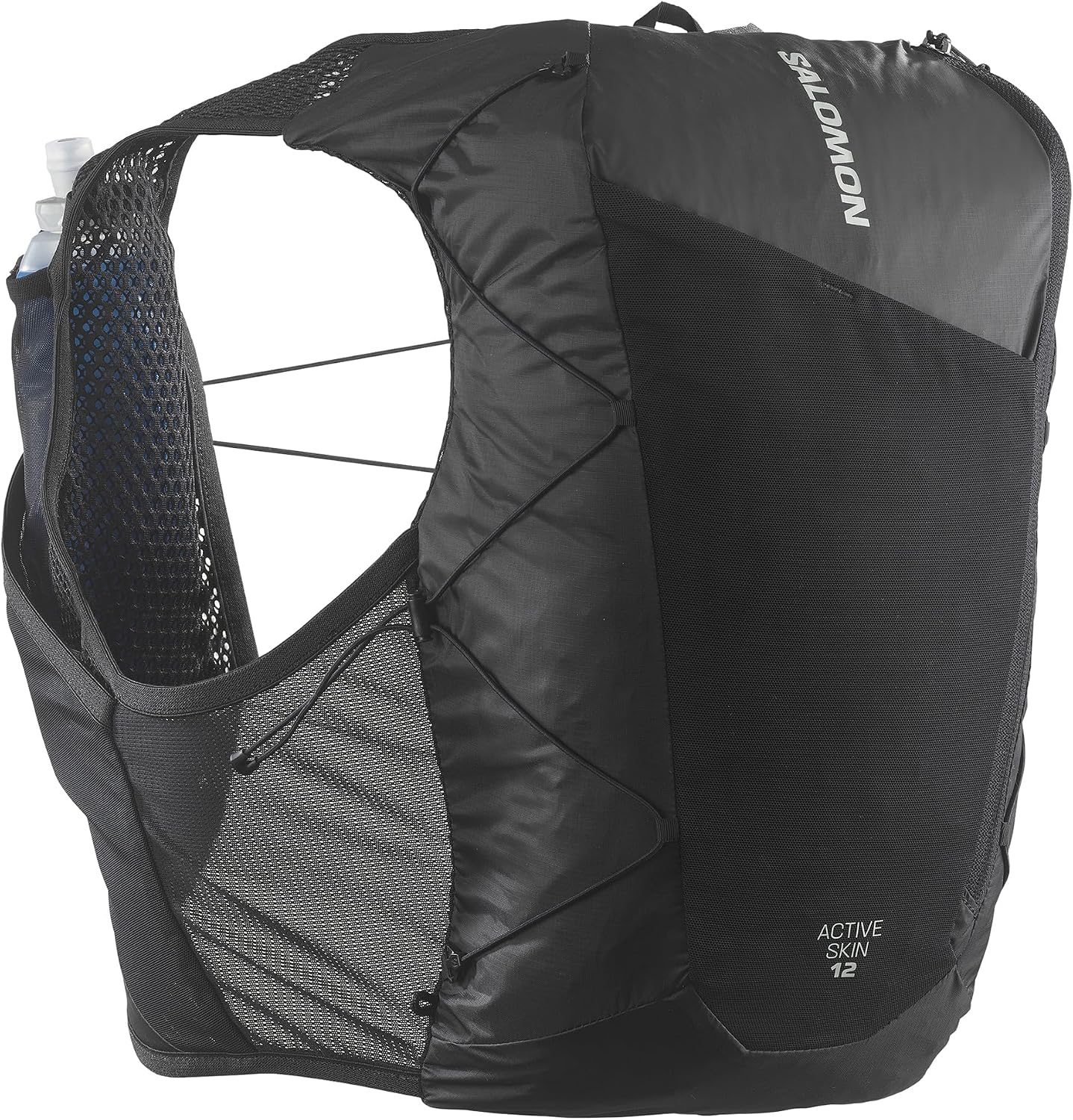 Salomon Active Skin 12 Unisex Running Vest Hiking Trail With Flasks Included, 12L, Easy Hydration, Precision Fit, and Optimized Storage