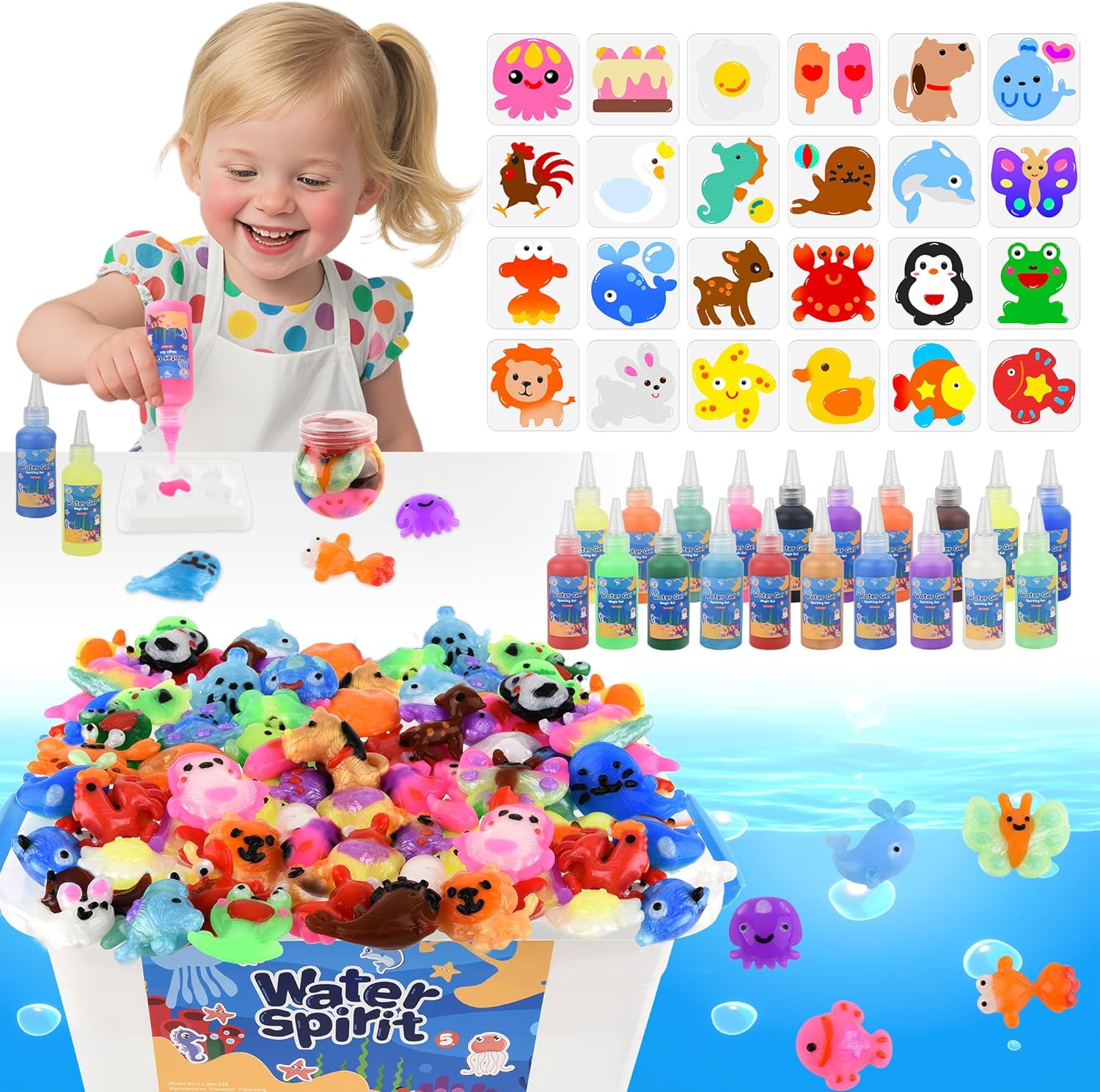 Magic Water Elf Toy Kit, Waters Pets, Aqua Fairy Water Gel Kit with 20 Magic Gels & 24 Shape Molds, DIY Squishy Maker, Summer Activities for Kids,Make Your Own Squishies Toys Crafts for Boys & Girls