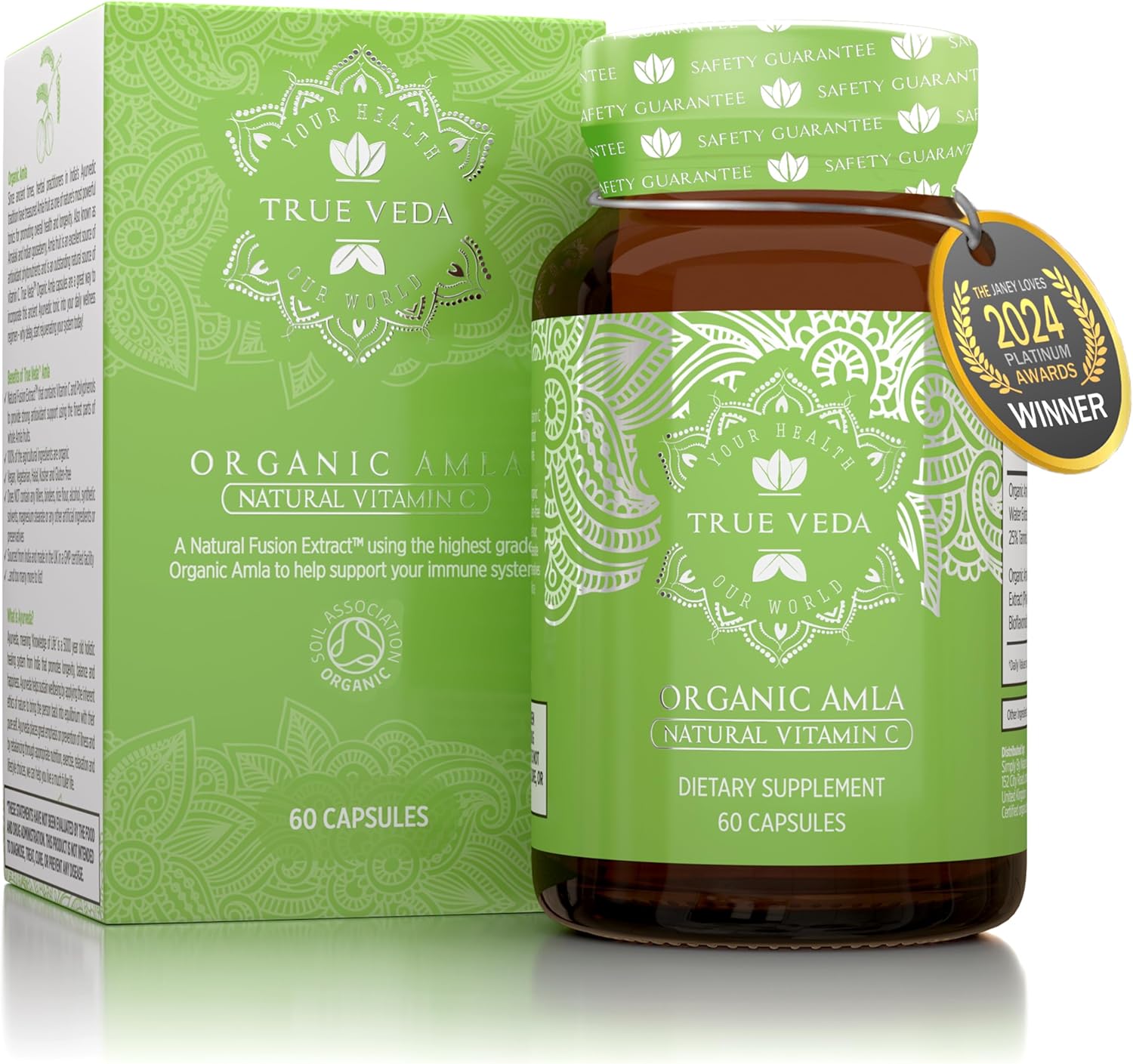 Organic Amla Vitamin C Capsules - Certified Organic by Soil Association | Potent Natural Sourced Vitamin C | Ayurveda | Vegetarian & Vegan Friendly | 60 Easy Swallow Amalaki Tablets | Made in The UK