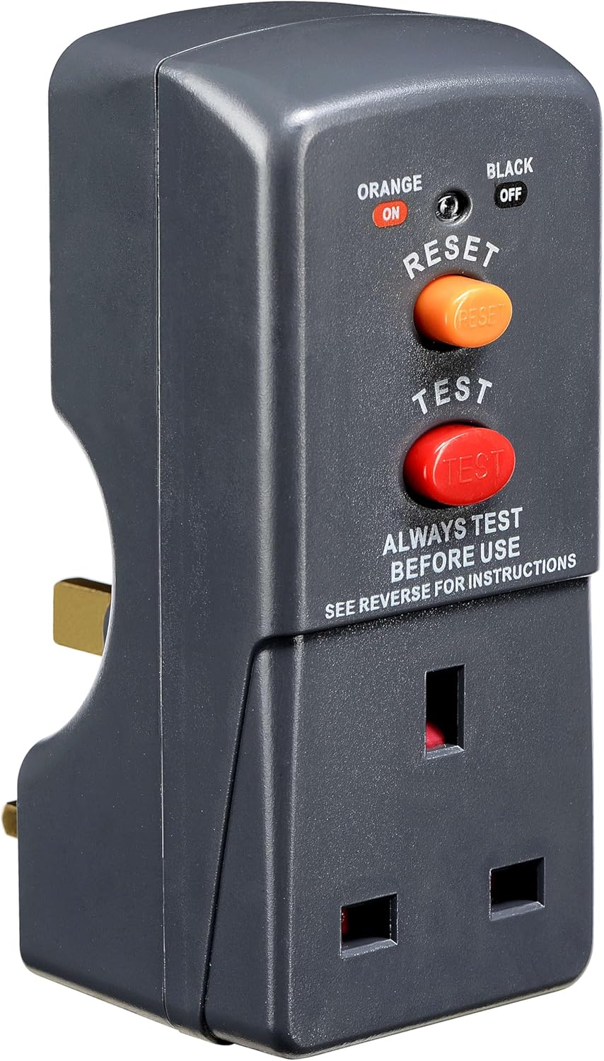 Masterplug Single Socket RCD Safety Adaptor, Black