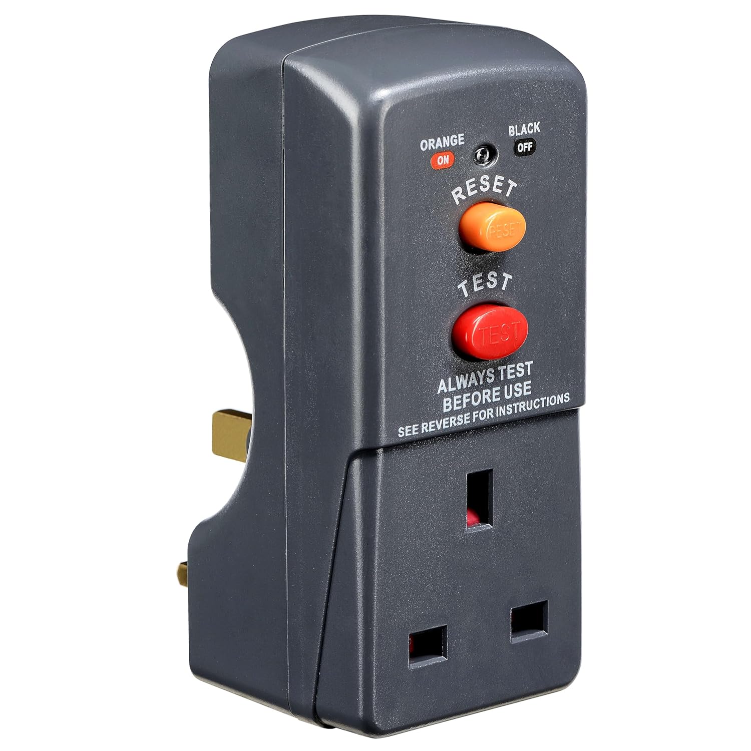 Masterplug Single Socket RCD Safety Adaptor, Black