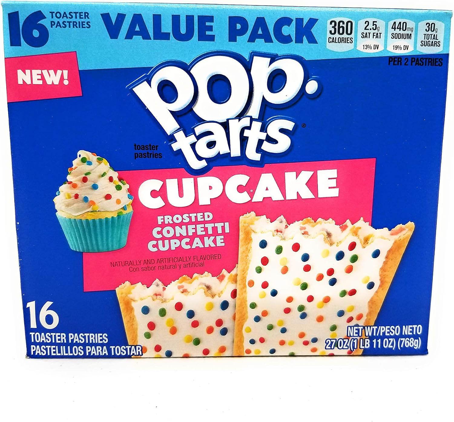 Pop-Tarts Cupcake Flavor 16 Count. Frosted Confetti. 27 oz. (786 g)