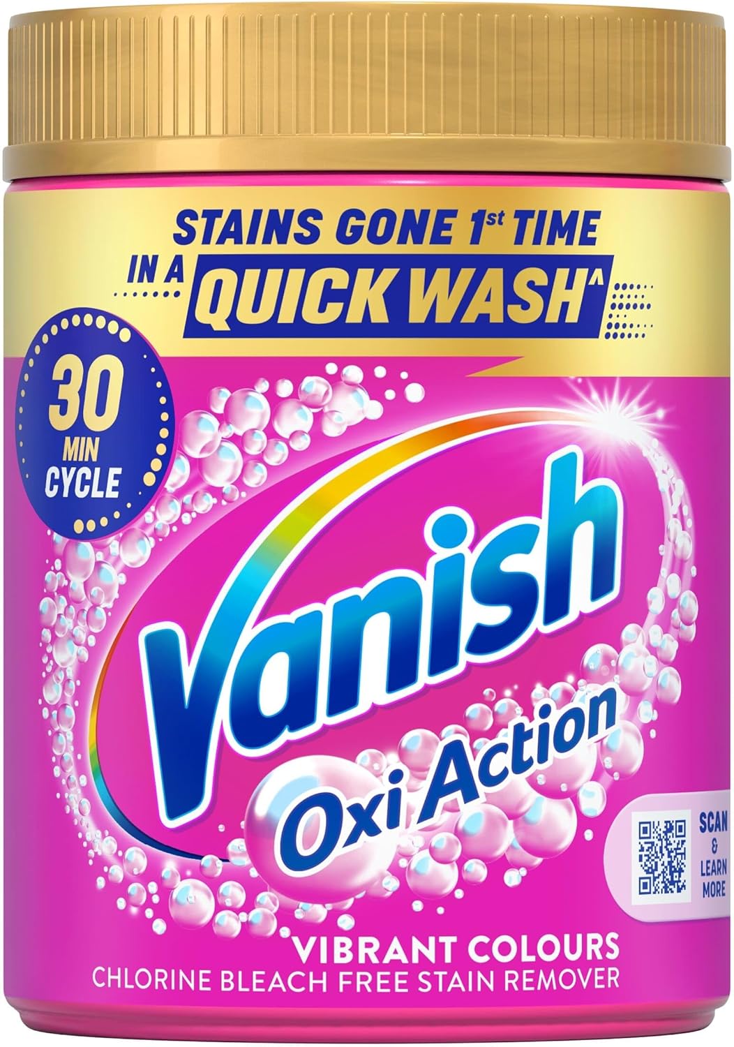 Vanish Gold Oxi Action Laundry Booster and Stain Remover Powder for Colours, Removes Tough Stains In A 30 Minute Wash, Keeps Colours Vibrant, Add a Scoop in Every Wash for Best Results, 470g
