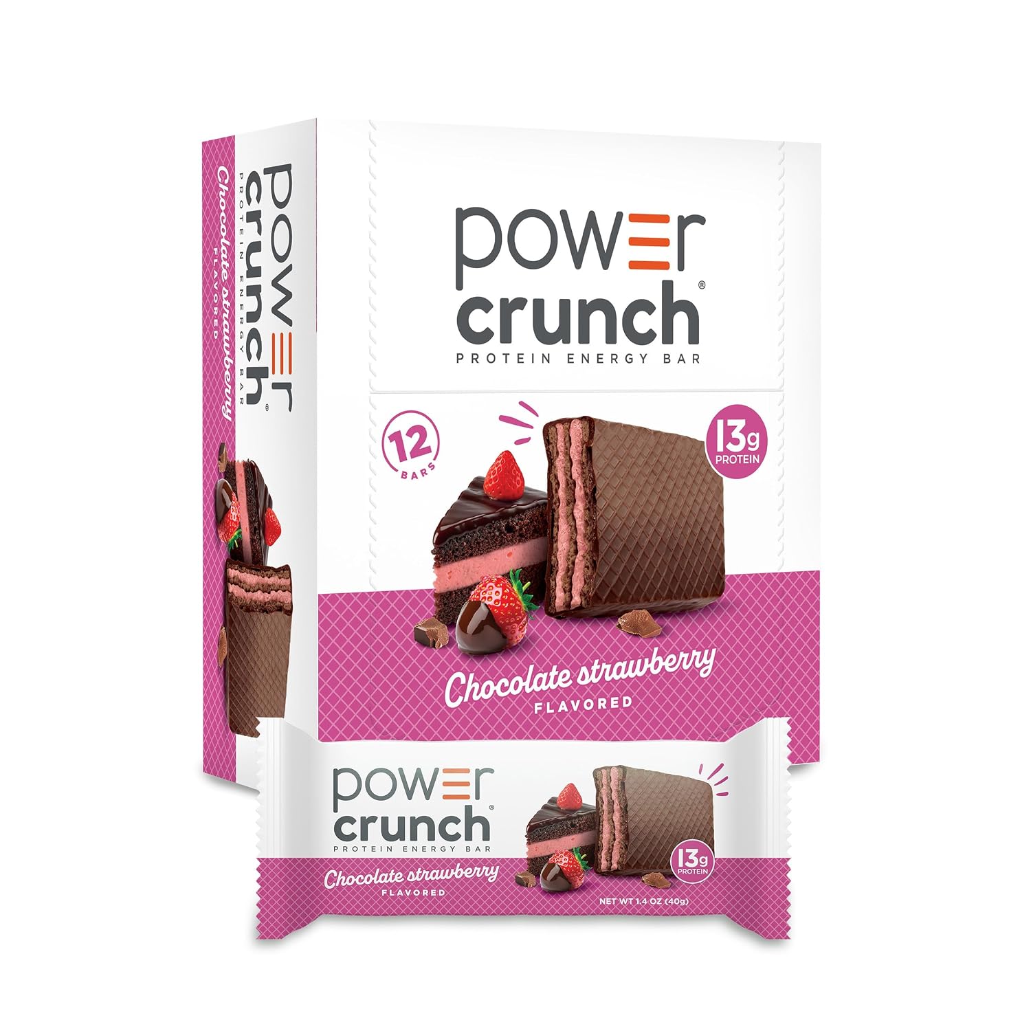 Power Crunch Chocolate Strawberry Protein Bars, 12 Ct, 1.4 oz each