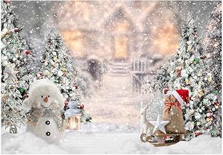 Allenjoy 7x5ft Winter Christmas Backdrop for Photography Snowman Pine Tree Snowflake Portrait White Background Newborn 1st Birthday Children Baby Shower Party Decorations Photo Shoot Props Supplies