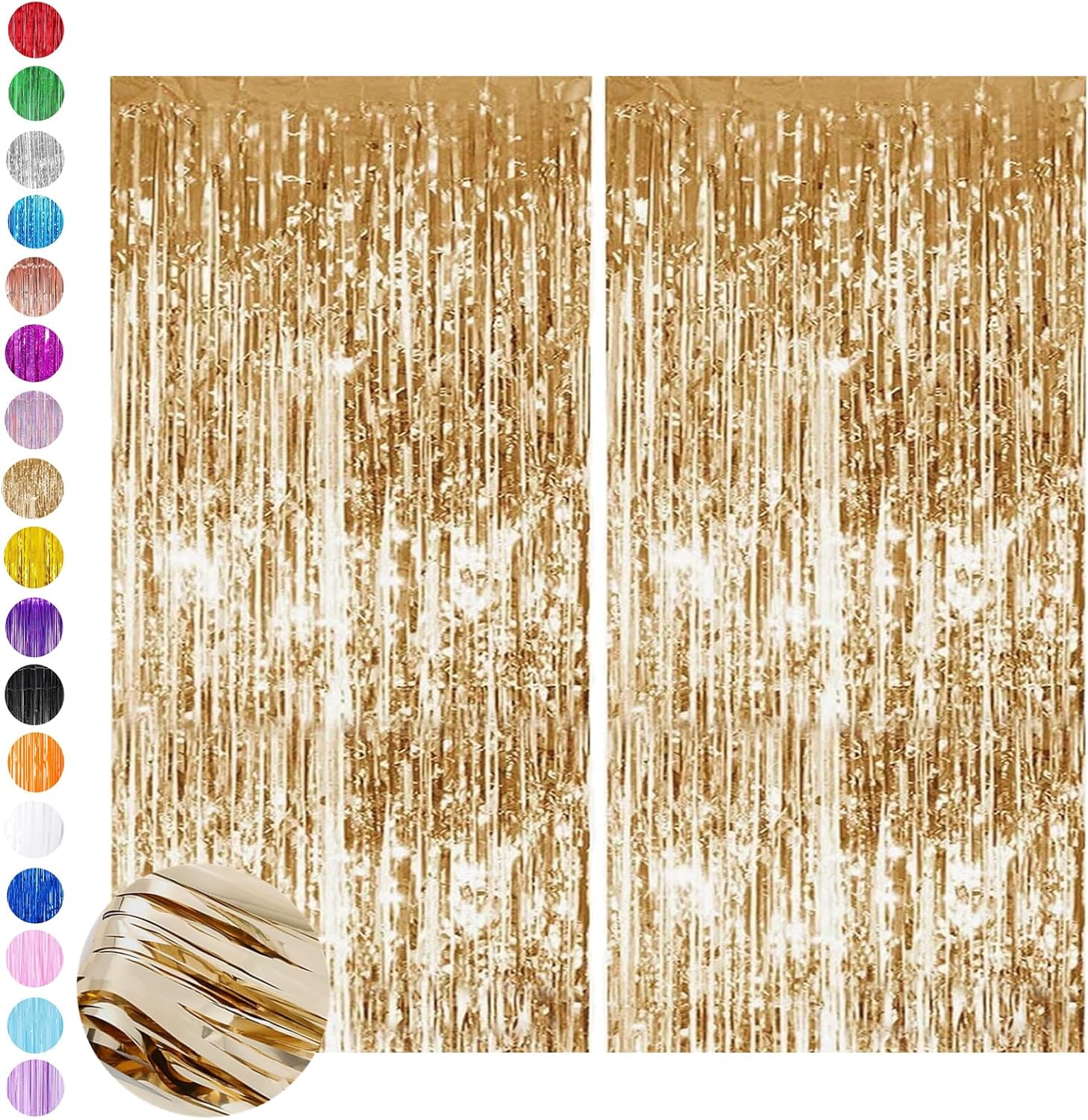 Champagne Gold Tinsel Curtain Party Backdrop,2pcs 3.2ft x 6.5ft Foil Curtain Decorations,Foil Fringe Streamers Metallic Tinsel Door Hanging Foil Flow Silk Streamers for Birthday Wedding Holiday Party