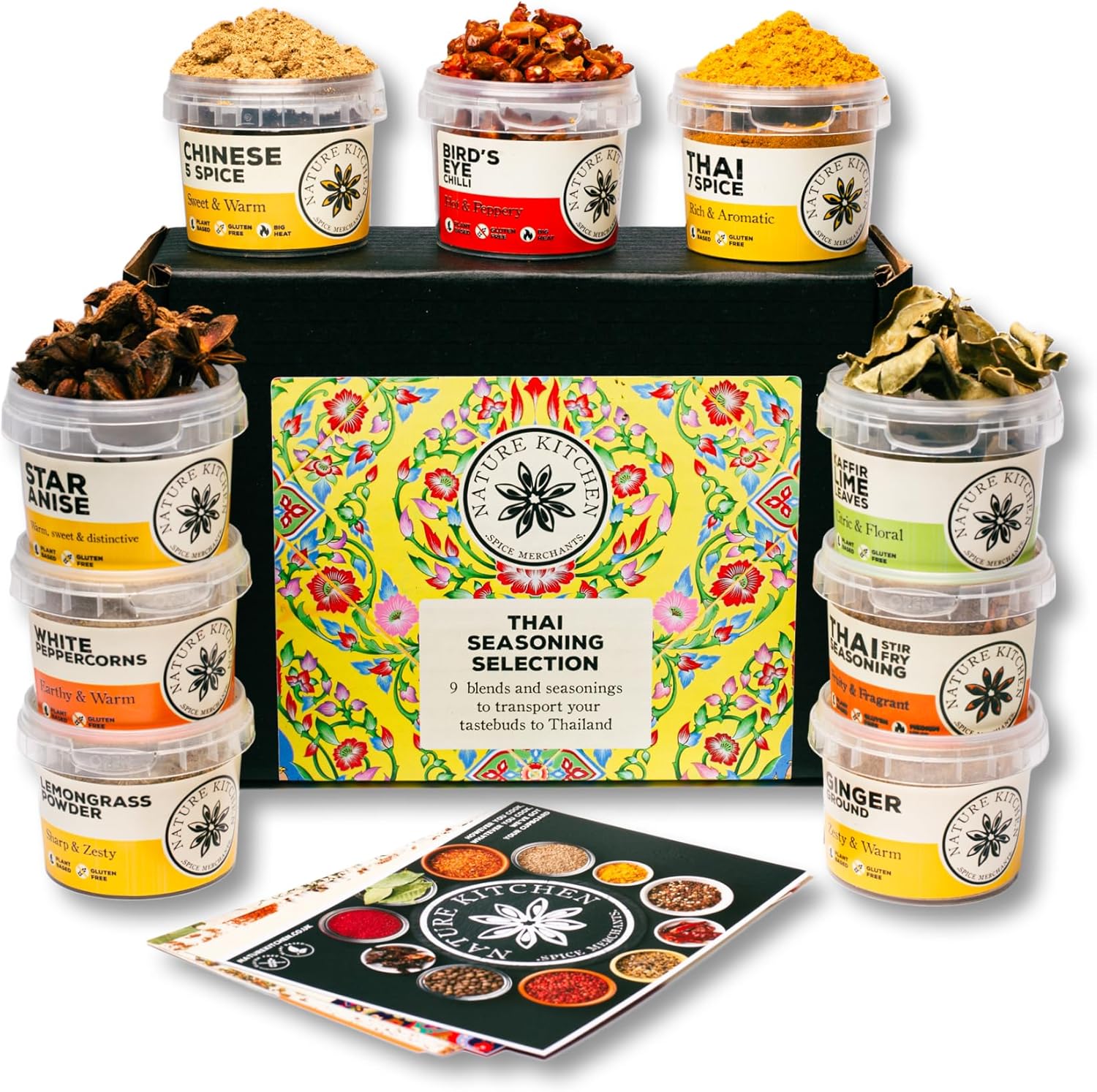 Nature Kitchen Thai Gourmet Spice Seasoning Selection Mix Gift Set. 9X Gluten-Free Herbs and Spices for Cooking Recipes, Tom Yum, Noodles, Pad Thai. Including Chilli, Kaffir Lime Leaves, Lemongrass