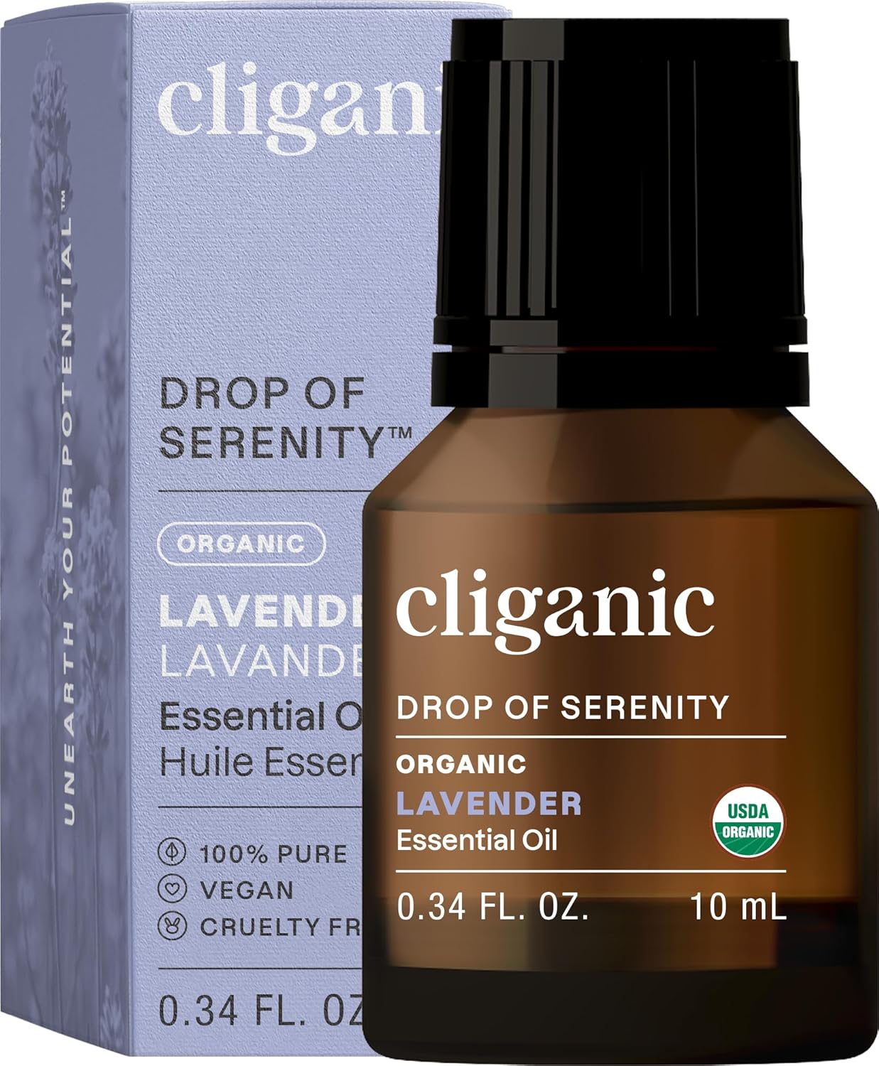Cliganic USDA Organic Lavender Essential Oil - 100% Pure, Undiluted, Natural, Non-GMO (10ml), Therapeutic Grade for Aromatherapy Diffuser | Lavandula Angustifolia