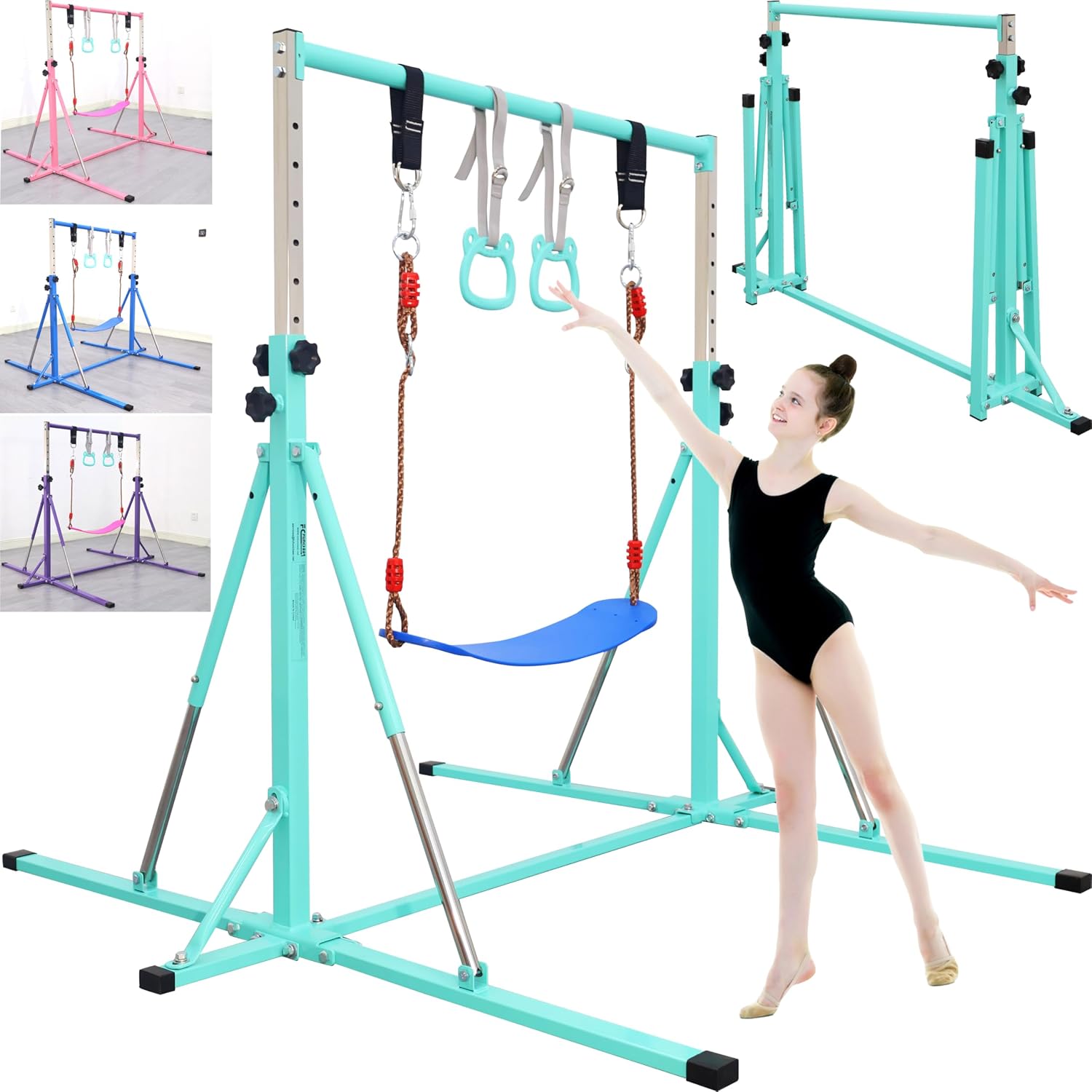 FC FUNCHEER Foldable Gymnastics Bar,5FT Horizontal bar,Adjustable Kids Training bar for Kids Ages 3-15,Kids Gymnastics bar,Triangle Stable Structure-Gym Equipment for Home