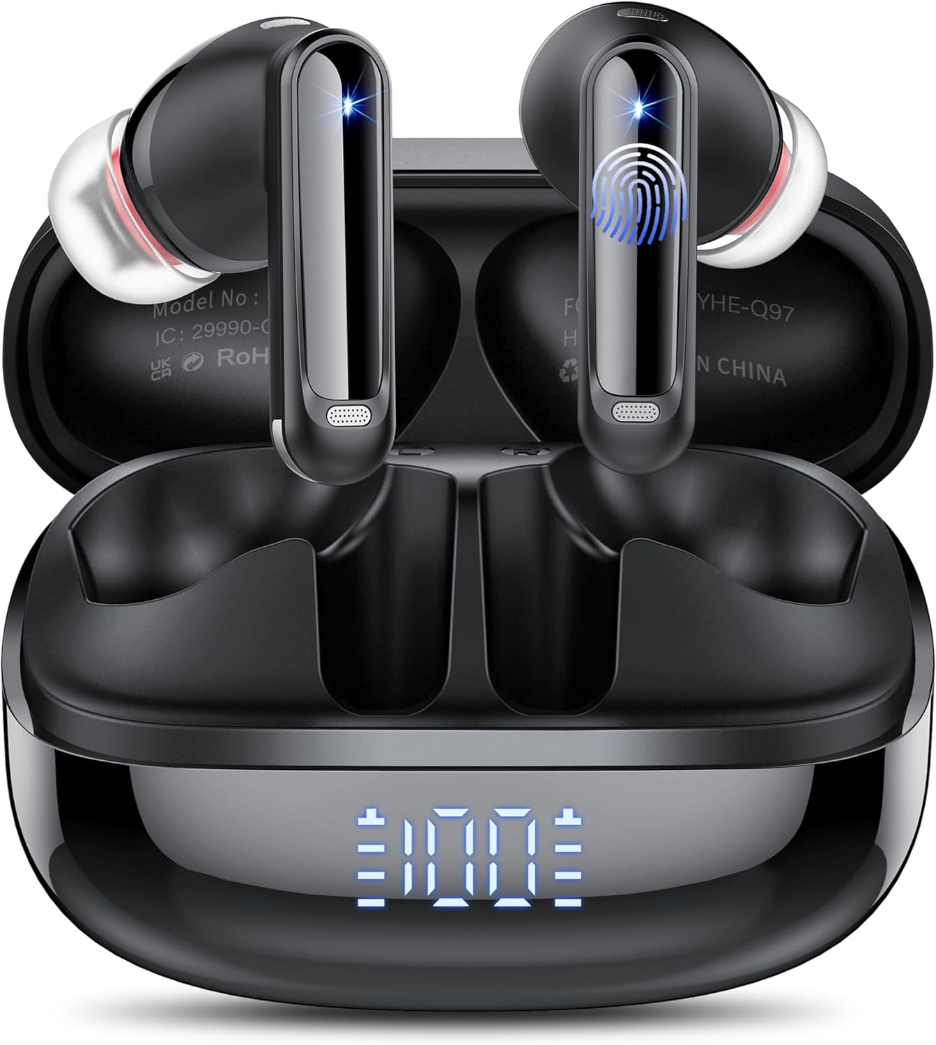Wireless Earbuds, Bluetooth 5.4 Headphones in Ear with 4 ENC Noise Cancelling Mic, New Wireless Earphones HiFi Stereo Deep Bass 40H Playtime, Dual LED Display, Bluetooth Earbuds IP7 Waterproof, USB-C
