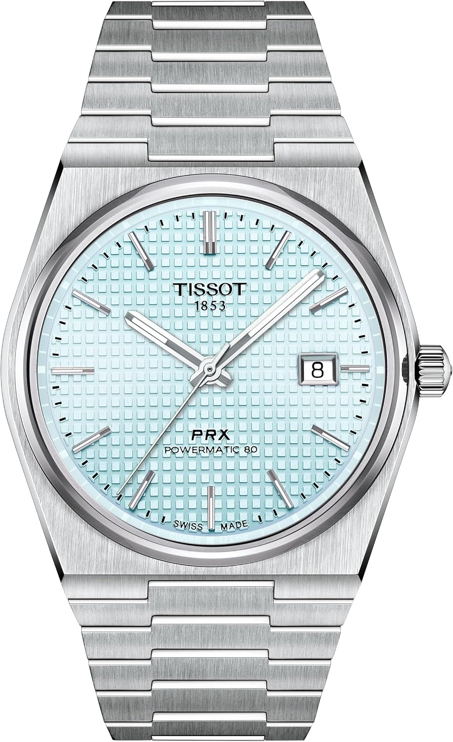 Tissot PRX Powermatic 80 316L Stainless Steel case, Swiss Automatic Watch for Men & Women, Ice Blue Dial, Stainless Steel, (T1374071135100)