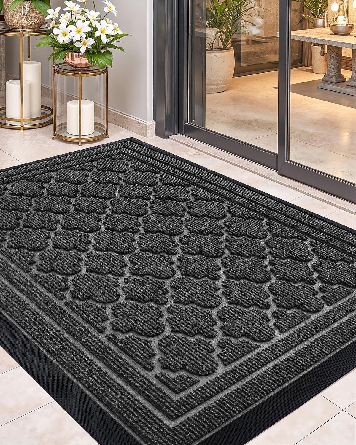 Color&Geometry Large Front Door Mat Outside Entrance, 36"x60" Heavy Duty Non Slip Low Profile Doormat, Dirt and Moisture Trapping Welcome Mats for Front Door, Entryway, Patio, Garage, Grey Geometric