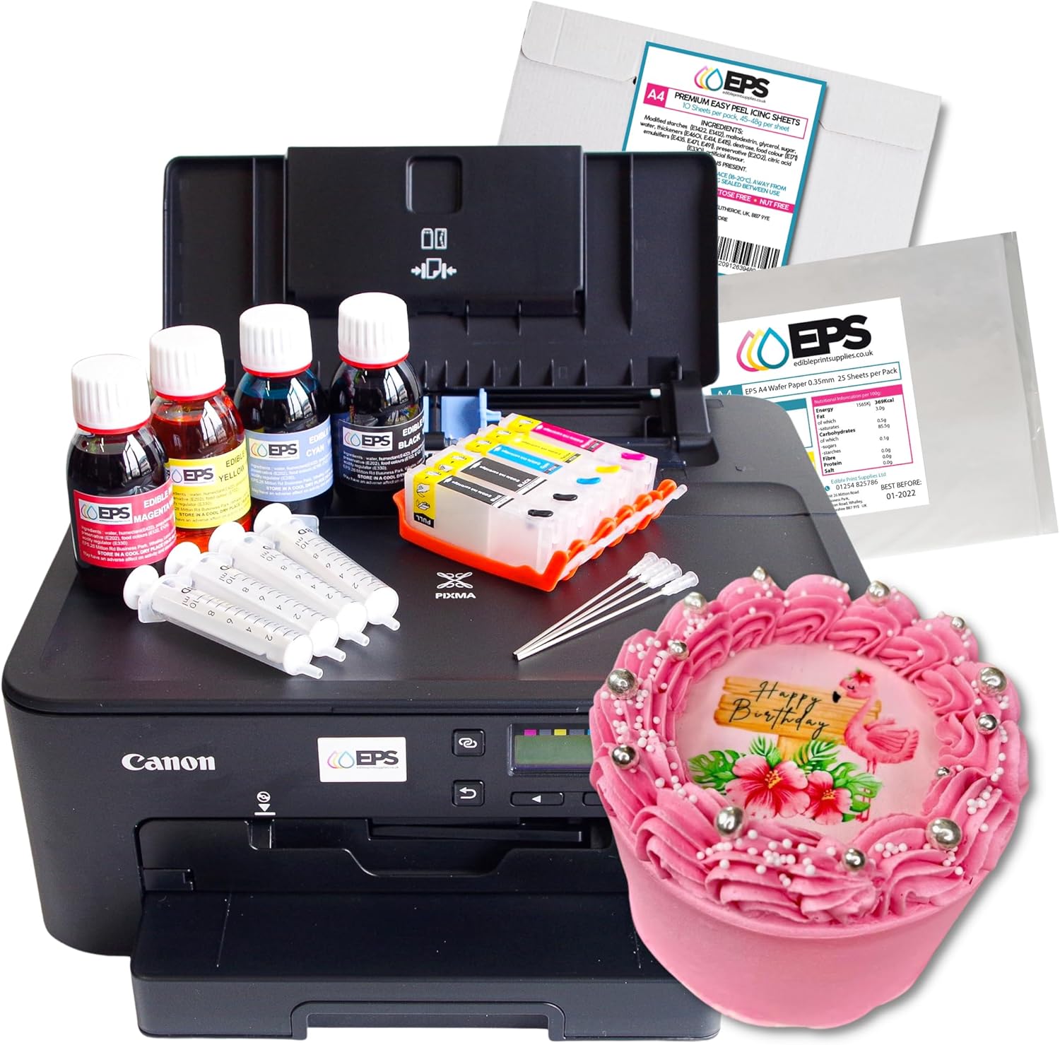EPS A4 TS705a Edible Printer Kit for Cakes, Biscuits, Chocolate and Edible Toppers - Complete Starter Kit with Edible Ink, Edible Ink Cartridges, 10 x EPS Icing Sheets and 25 x EPS Wafer Paper