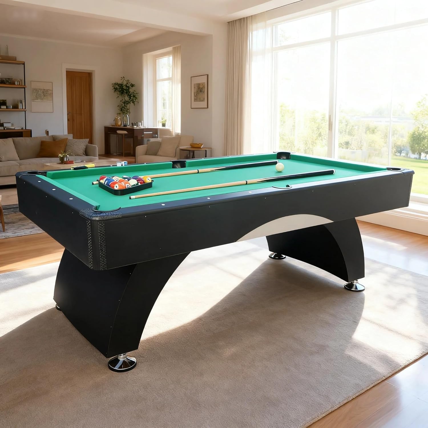 84" Pool Table with Automatic Ball Return, 7 ft Pool Table with Arched Design Legs, Billiard Tables Set for Family Game Room, Rrec Room, Club, Kids Adults, Green