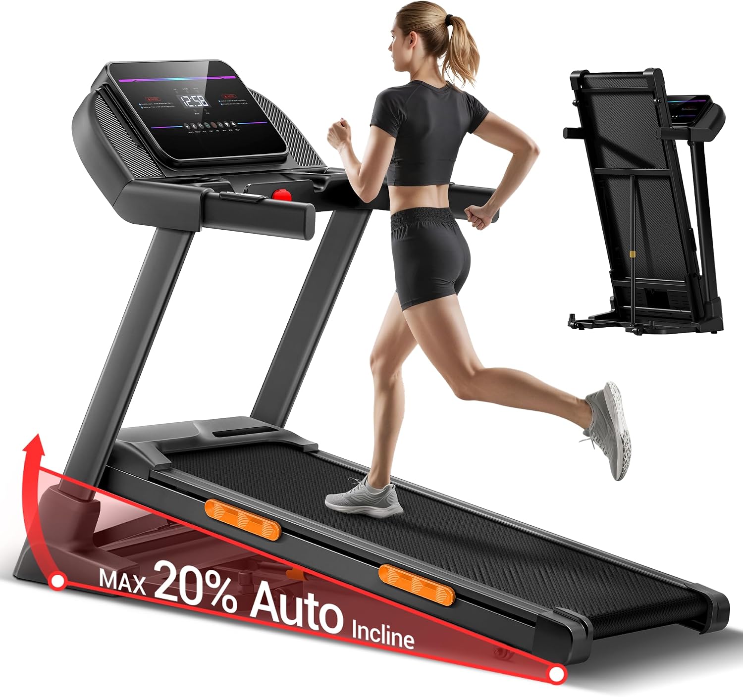 UMAY Fitness 20% Auto InclineTreadmill,Running Foldable Treadmills