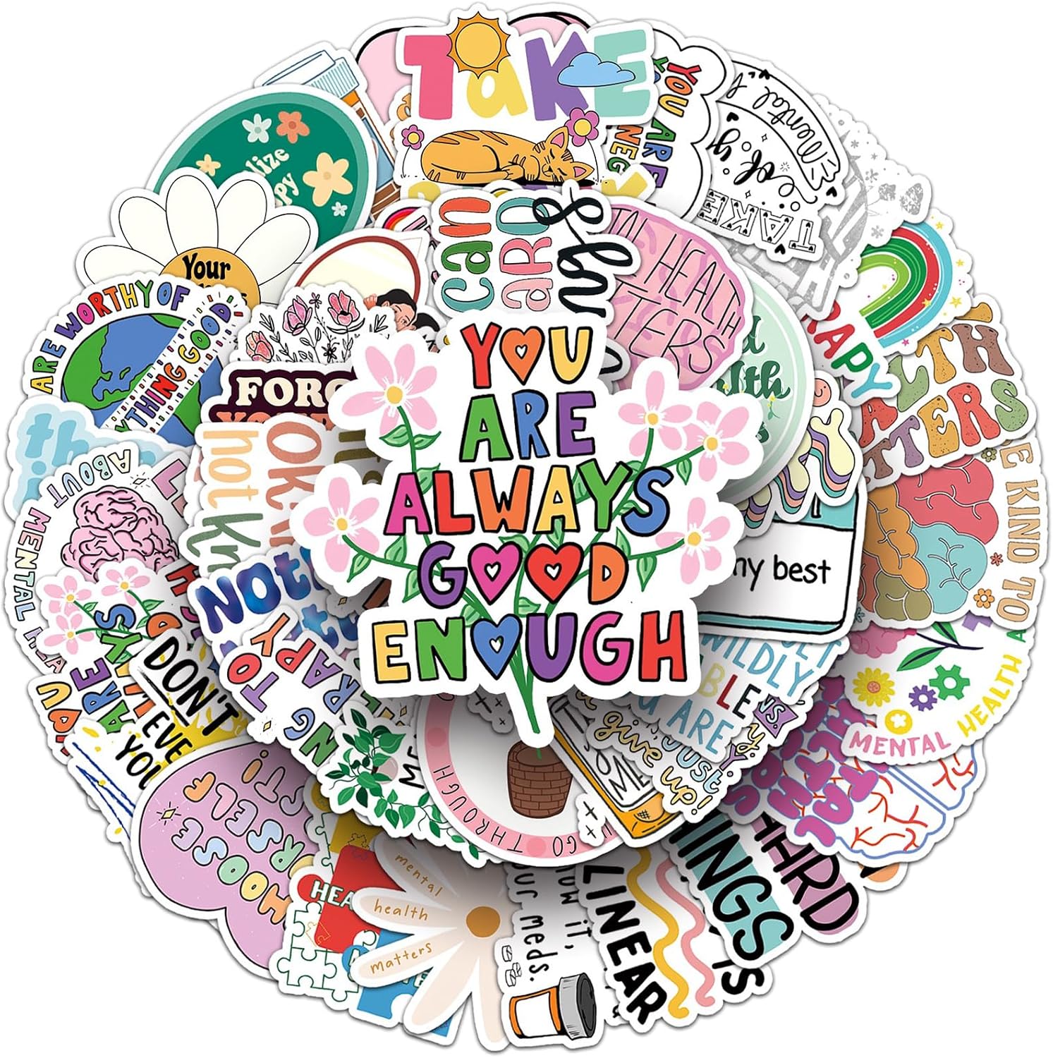 100PCS Mental Health Stickers,Mental Health Awareness Decals Vinyl Waterproof Stickers for Water Bottle Laptop Luggage Helmet Skateboard Guitar Scrapbook Phone Gifts