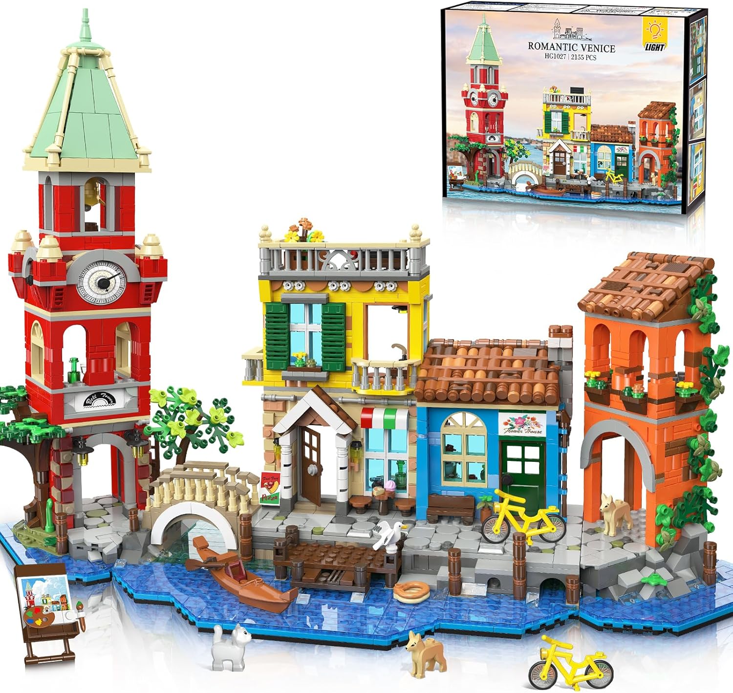 Venice Main Street Building Set for Adults, 2155 PCS City Riverside House Building Block Kit with Light Flower Shop Pizzeria, Home Decor Architecture Brick Model Women Men Teen Girl 12+