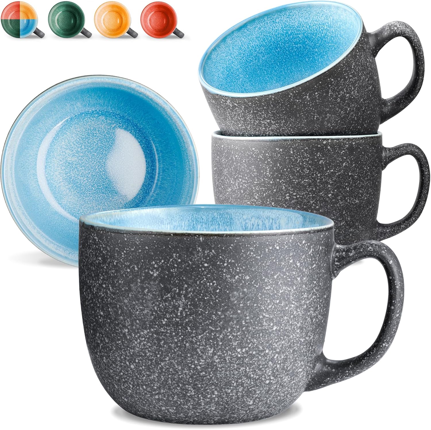 Cosumy Coffee Mugs Set of 4-350ml 𝗘𝘅𝘁𝗿𝗮 𝗧𝗵𝗶𝗰𝗸 Ceramic Stoneware - Handmade Reactive Glaze - Keeps Coffee & Tea Hot Longer