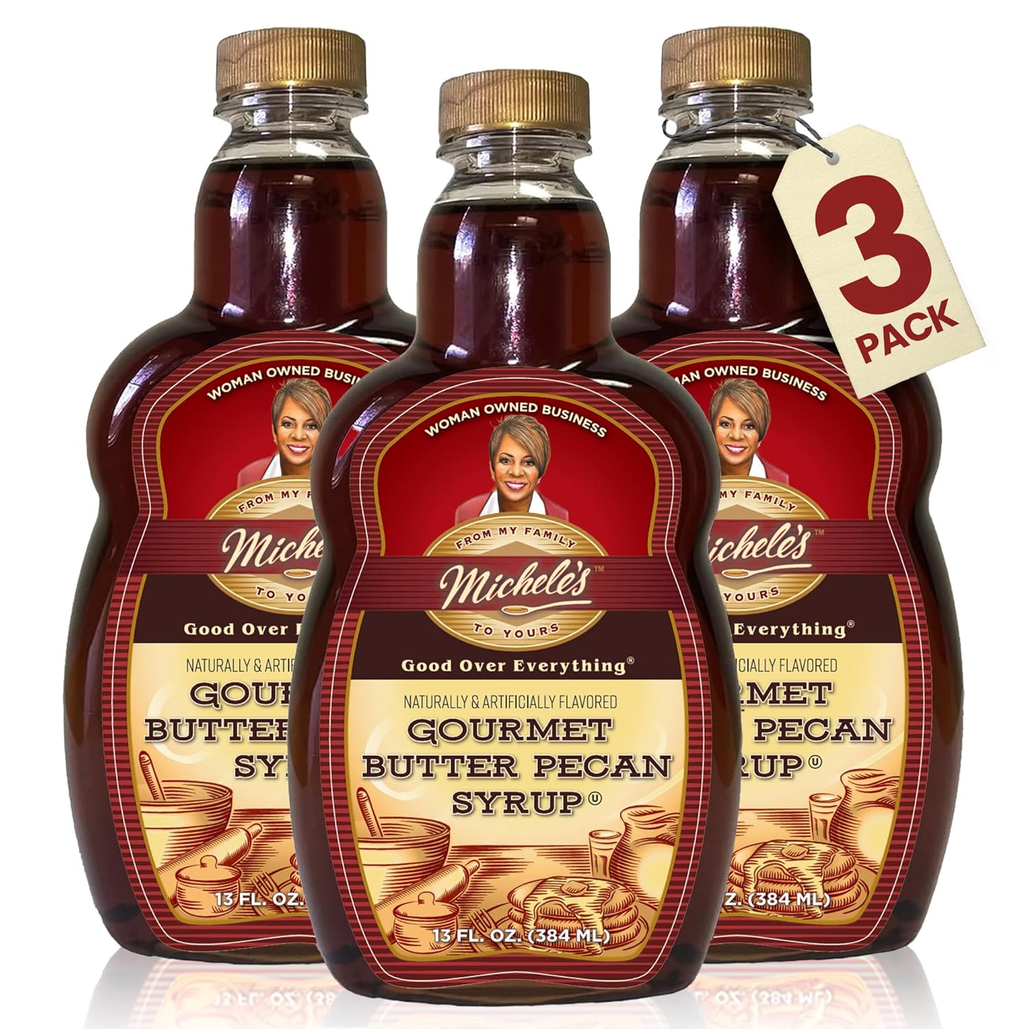 Michele’s Gourmet Butter Pecan Syrup 3-Pack | 13 Ounce Bottle | Good Over Everything! | Foodie Gift, Ice Cream & Desert Topping, Recipe ingredient, Condiment | Great on Lamb, Pork, Beef, Ribs & Much More!