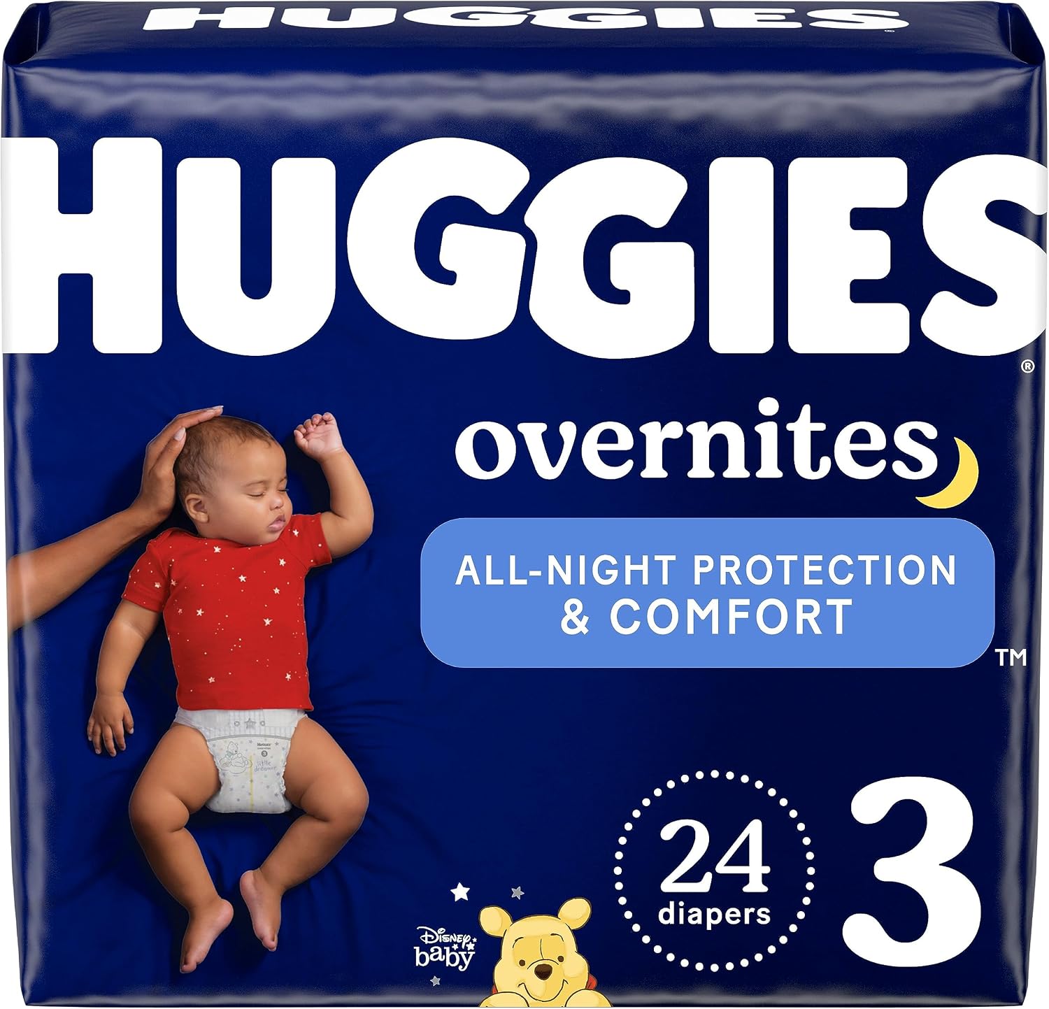 HUGGIES Nighttime Baby Diapers Overnites, White, Size 3, 24 Count