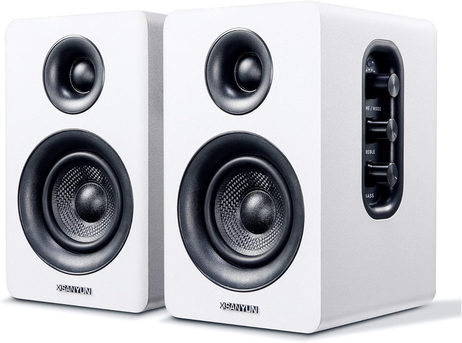 Sanyun SW208 3" Active Bluetooth 5.0 Bookshelf Speakers – 60W Carbon Fiber Speaker Unit - Built-in 24bit DAC Dynamic 3D Surround Sound 2.0 Computer PC Monitor Gaming (Pair, White)