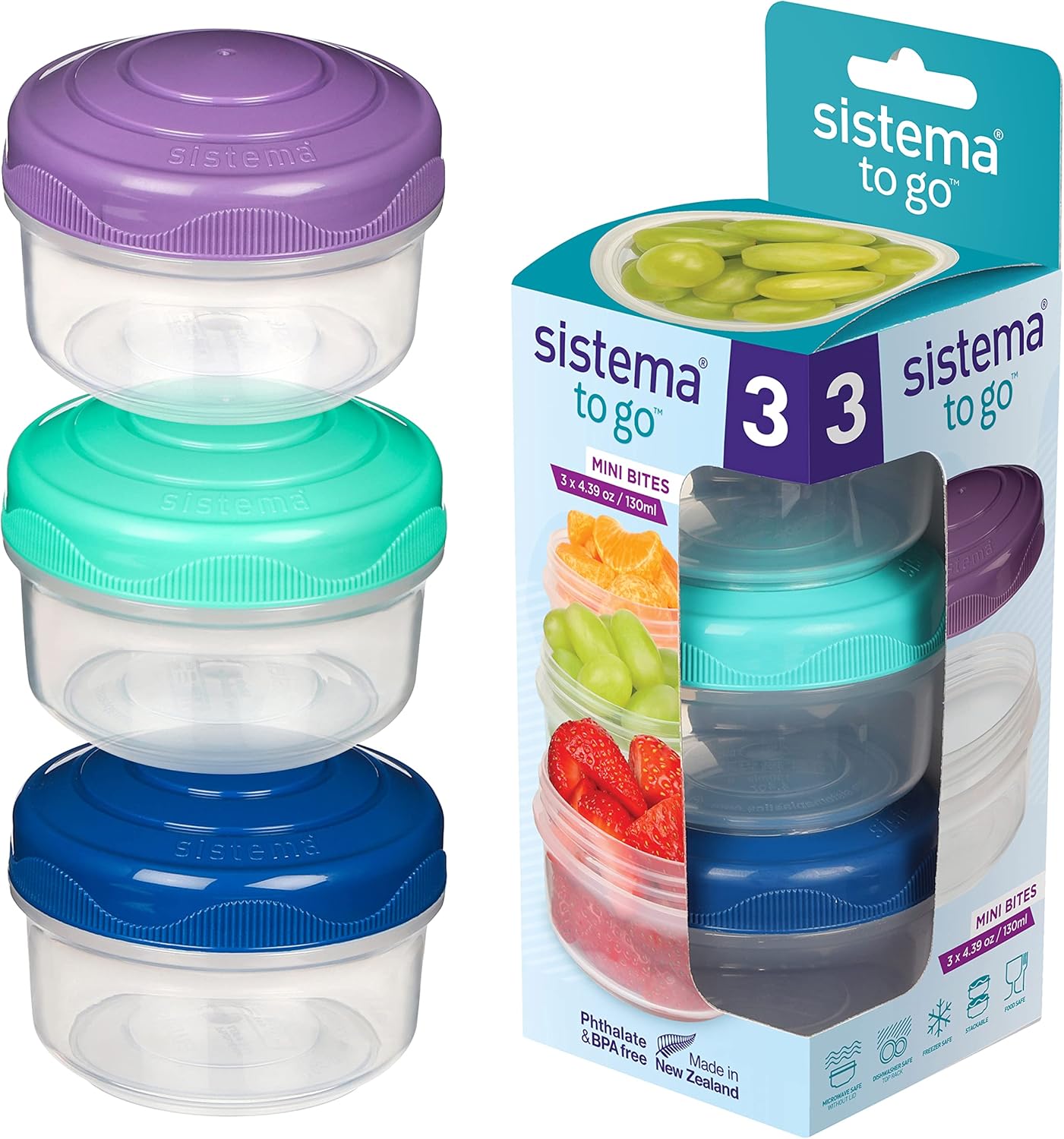 Sistema Go Mini Bites-5.07 oz / 130 ml, Pack of 3, Multicolour, 3 x 130 ml