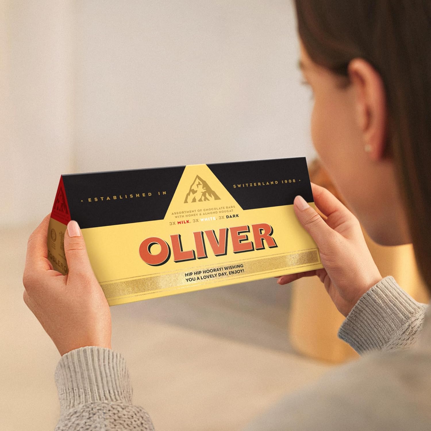 Personalised XL Toblerone Bar with Name & Message - Personalised XL Toblerone Chocolate Bar with Your Name & Message of Choice, 8 Delicious Toblerone Bars in Various Flavours