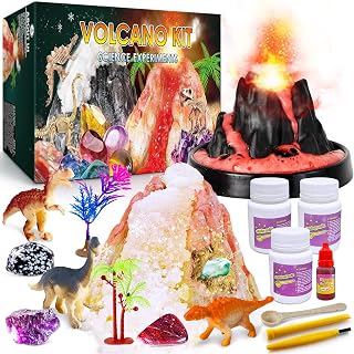 UNGLINGA Erupting Volcano Science Kit for Kids, Gemstone Donosaur Dig Volcano, Snow Eruption Volcano, Chemistry Experiment Lab STEM Scientific Toys Gift for Boys & Girls